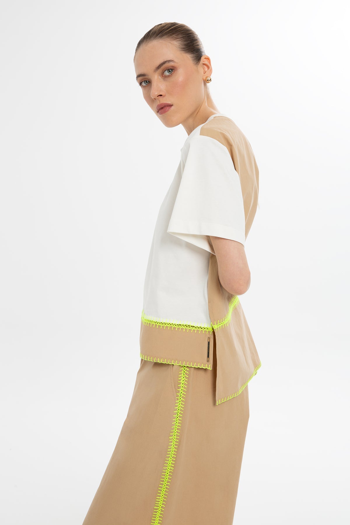 Ecru Neon Stitch Detail Blouse