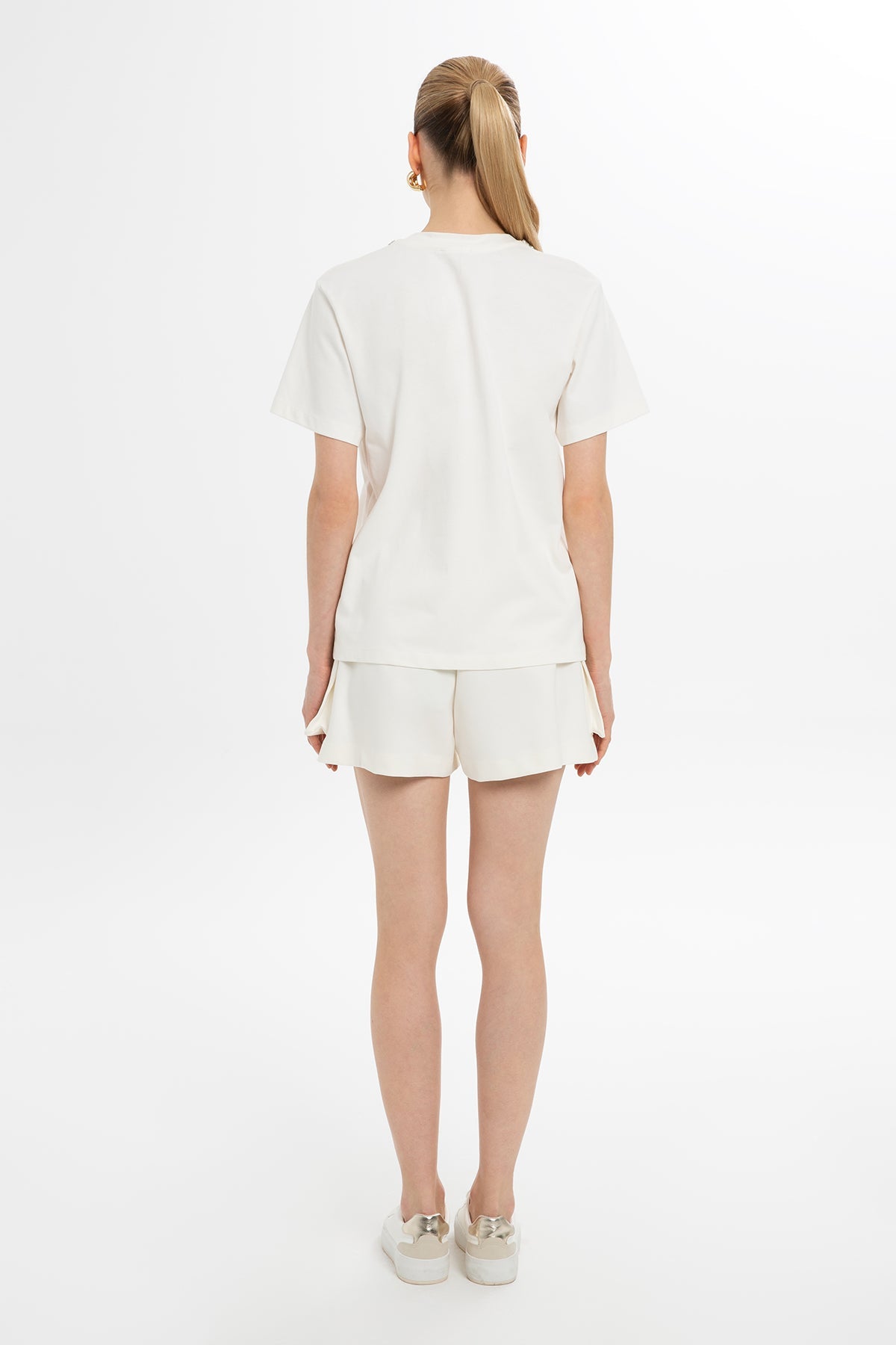 Ecru Detailed-Embroidered T-Shirt