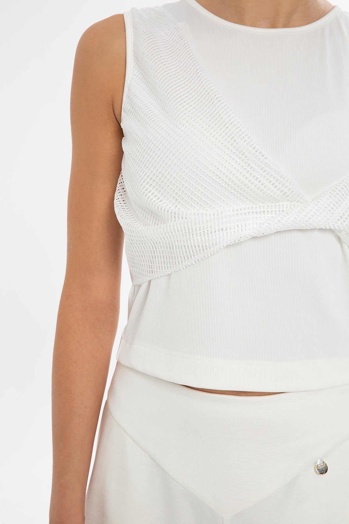 Ecru Asymmetric Texture Blouse