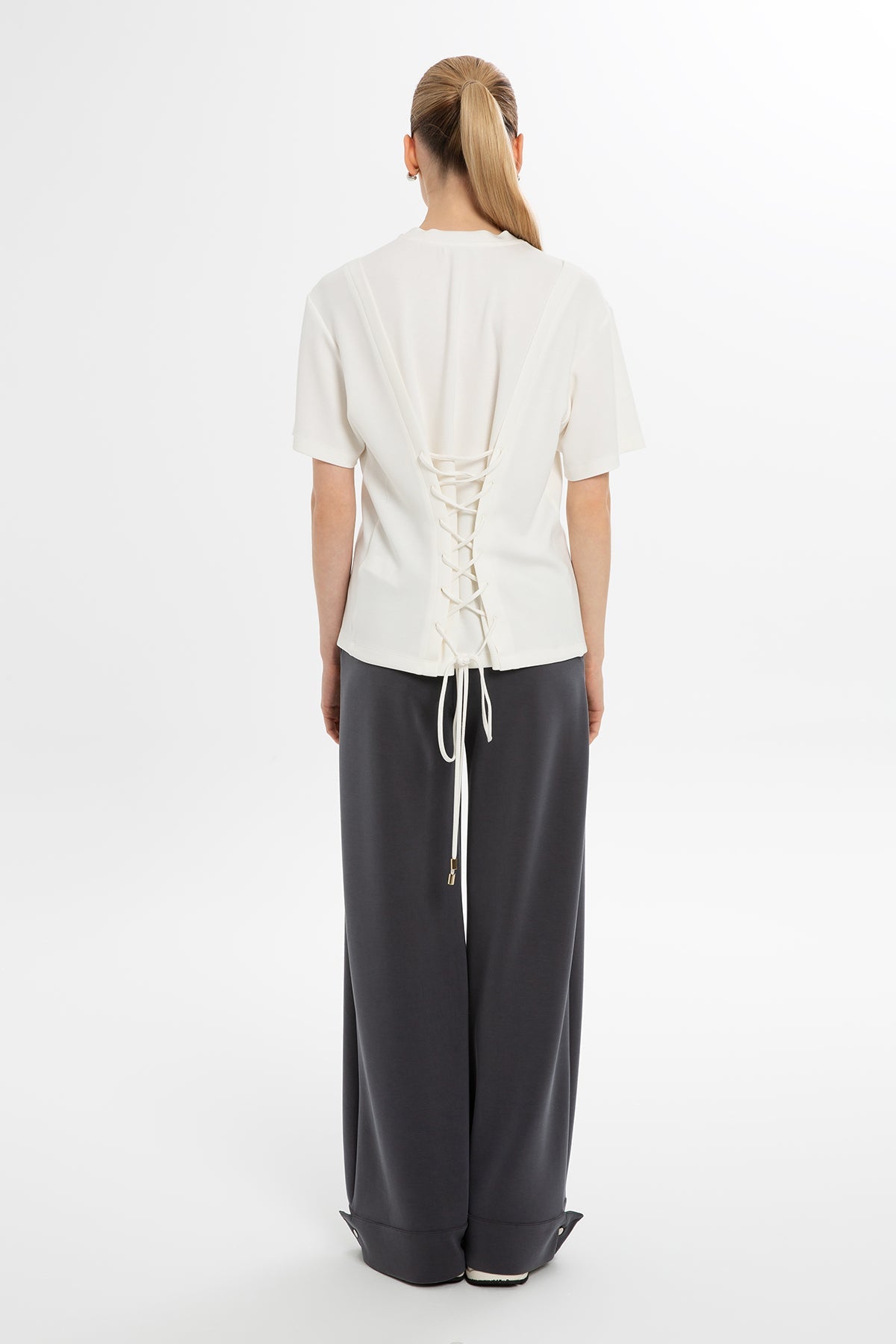 Ecru Lace-Up Back T-Shirt