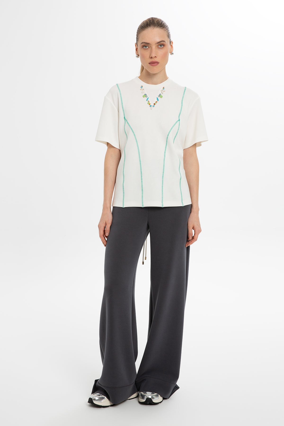 Ecru Lace-Up Back T-Shirt