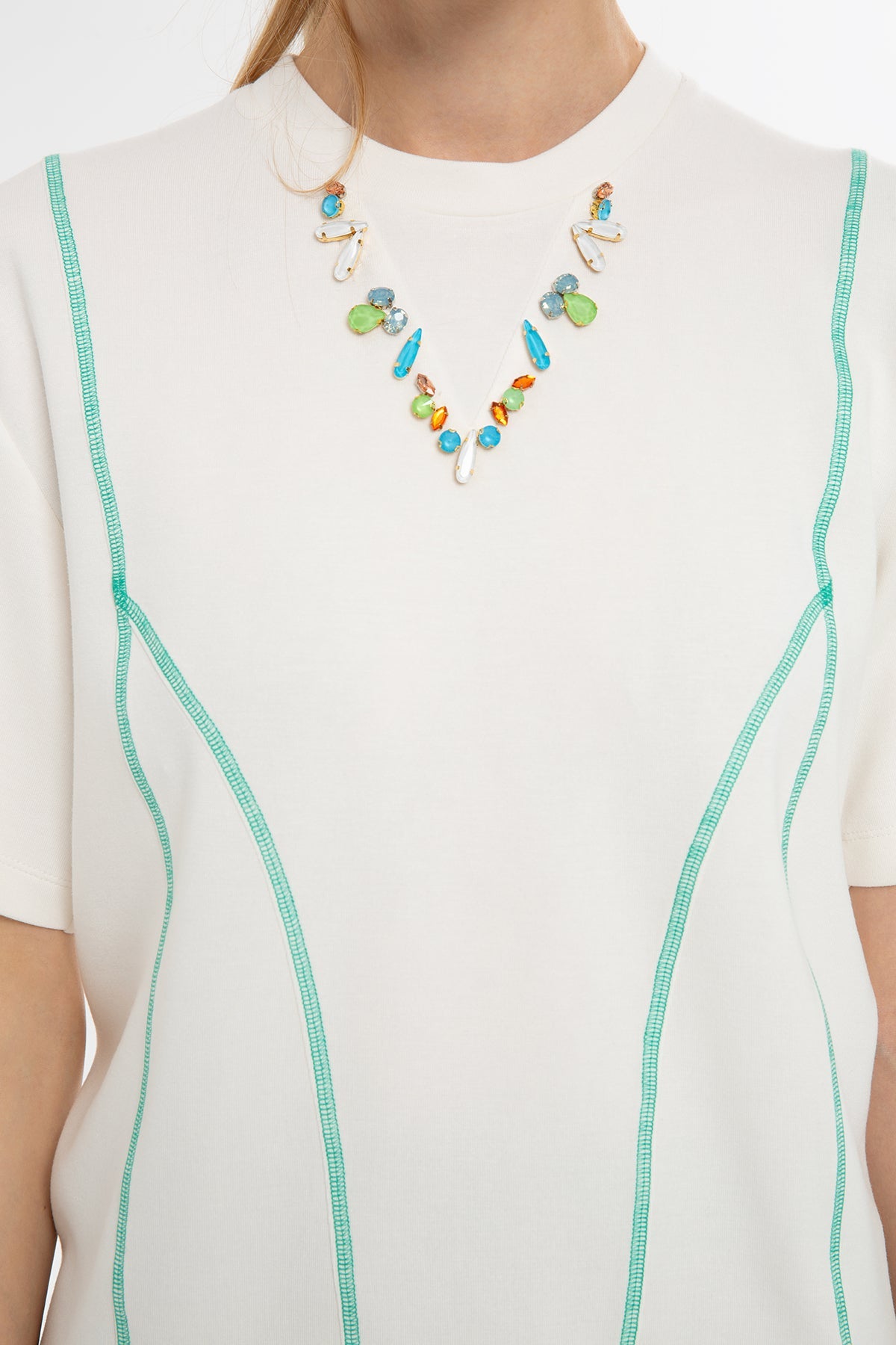 Ecru Lace-Up Back T-Shirt