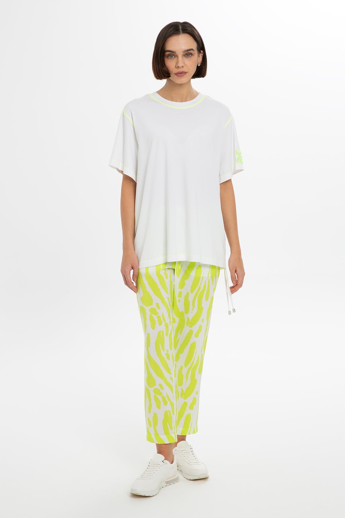 White T-Shirt with Neon Detail