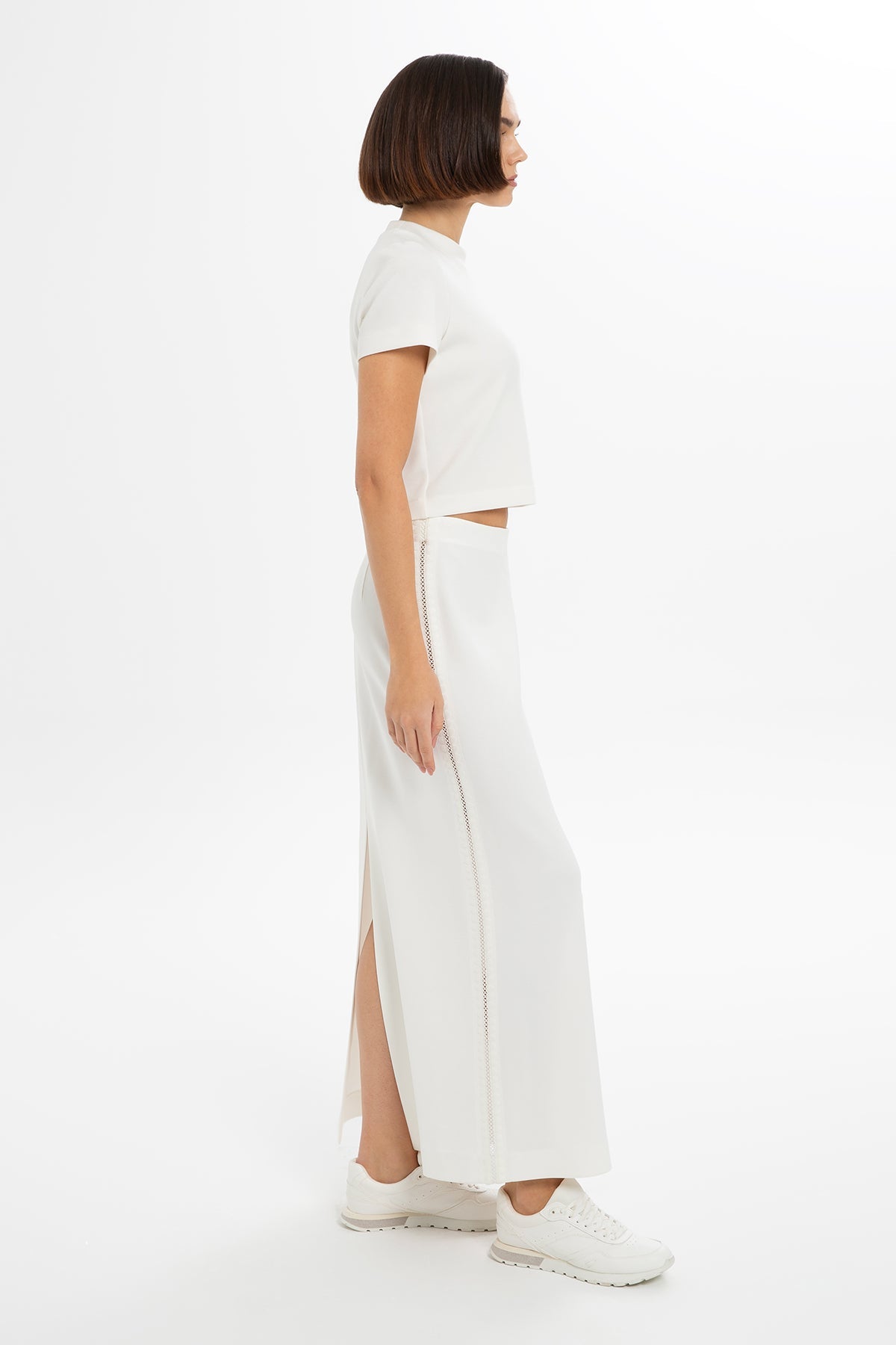 Ecru Slit-Detail Maxi Skirt