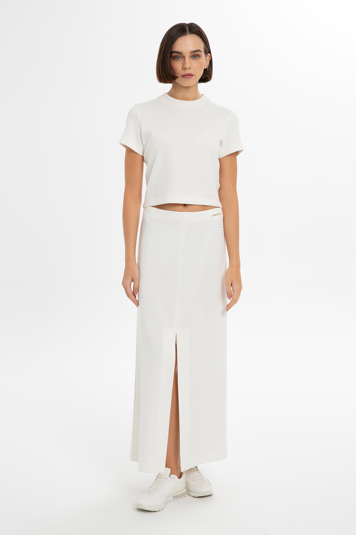 Ecru Slit-Detail Maxi Skirt