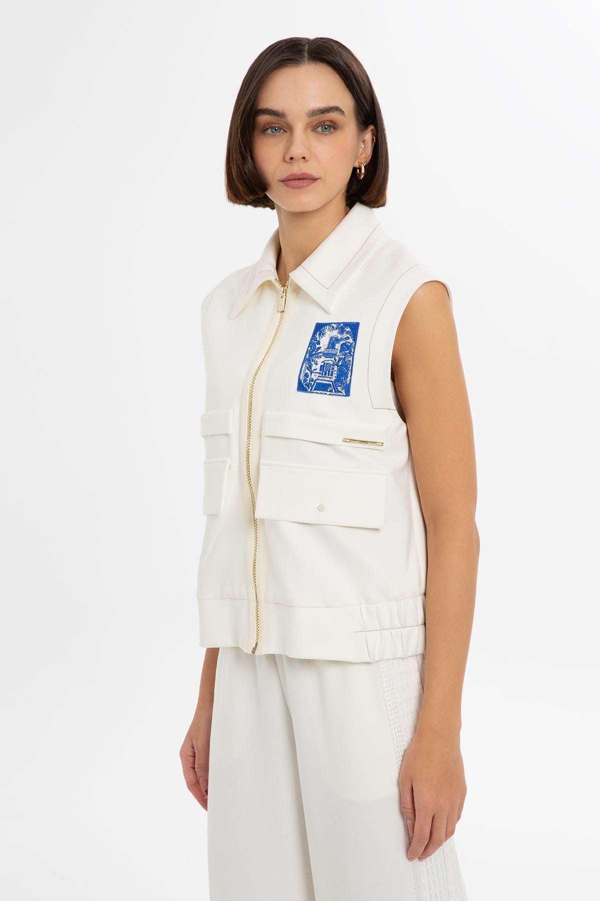Ecru Embroidered Detail Vest