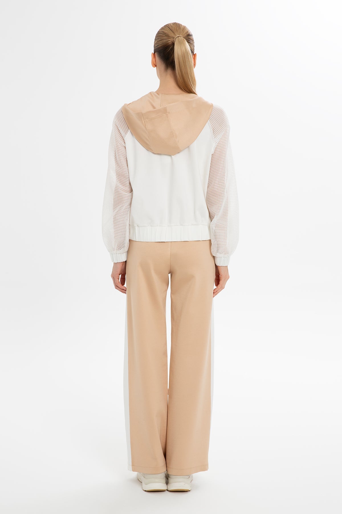 Ecru Mesh-Sleeve Sweatshirt