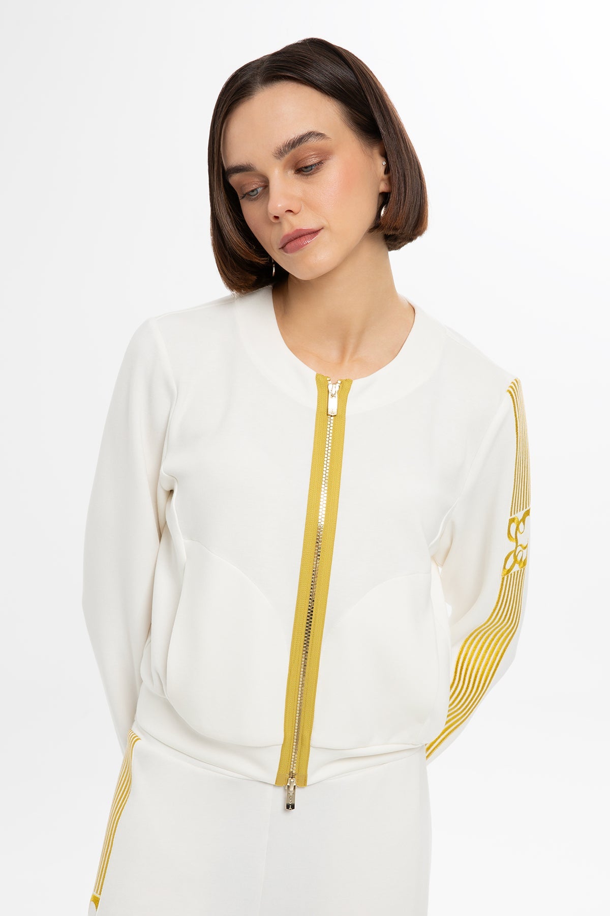 Ecru Stripe-Detail Sleeve Sweatshirt