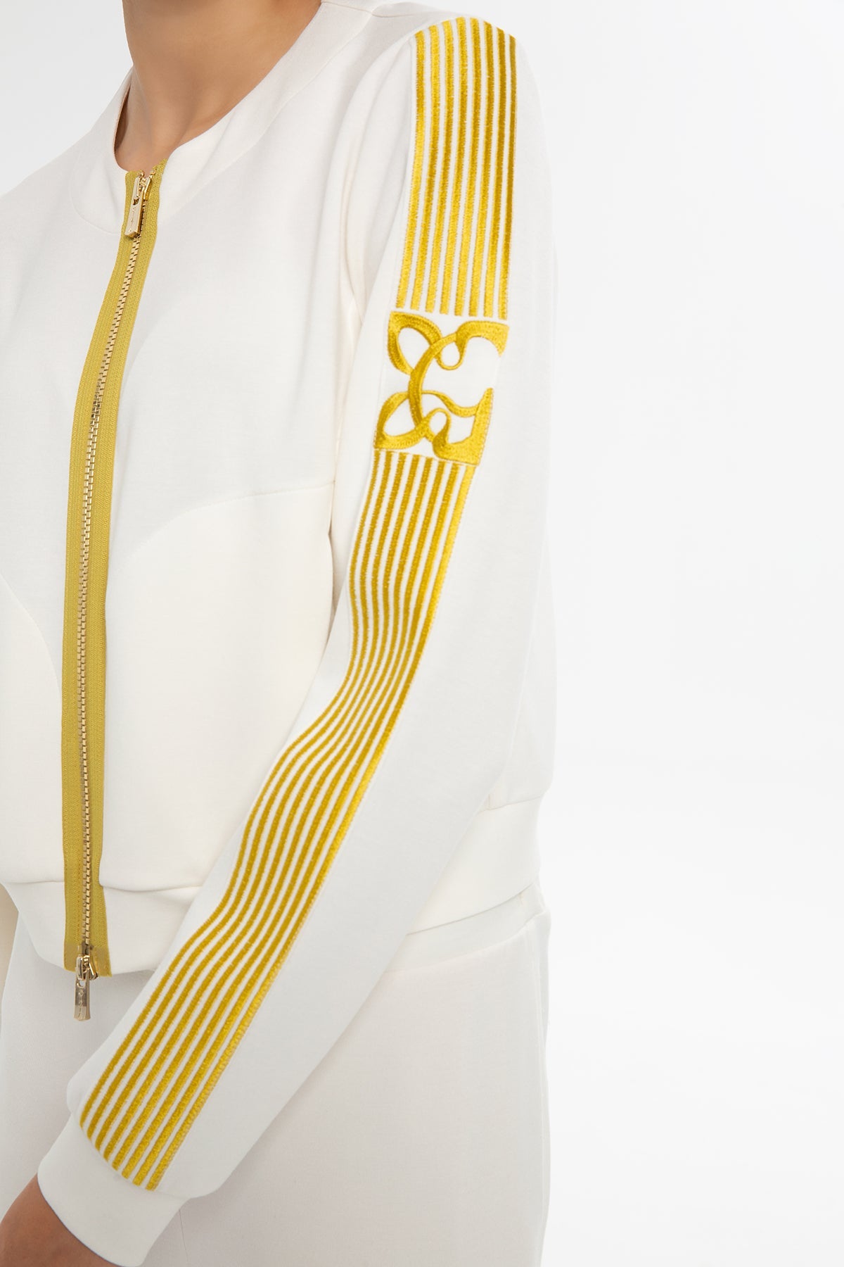 Ecru Stripe-Detail Sleeve Sweatshirt