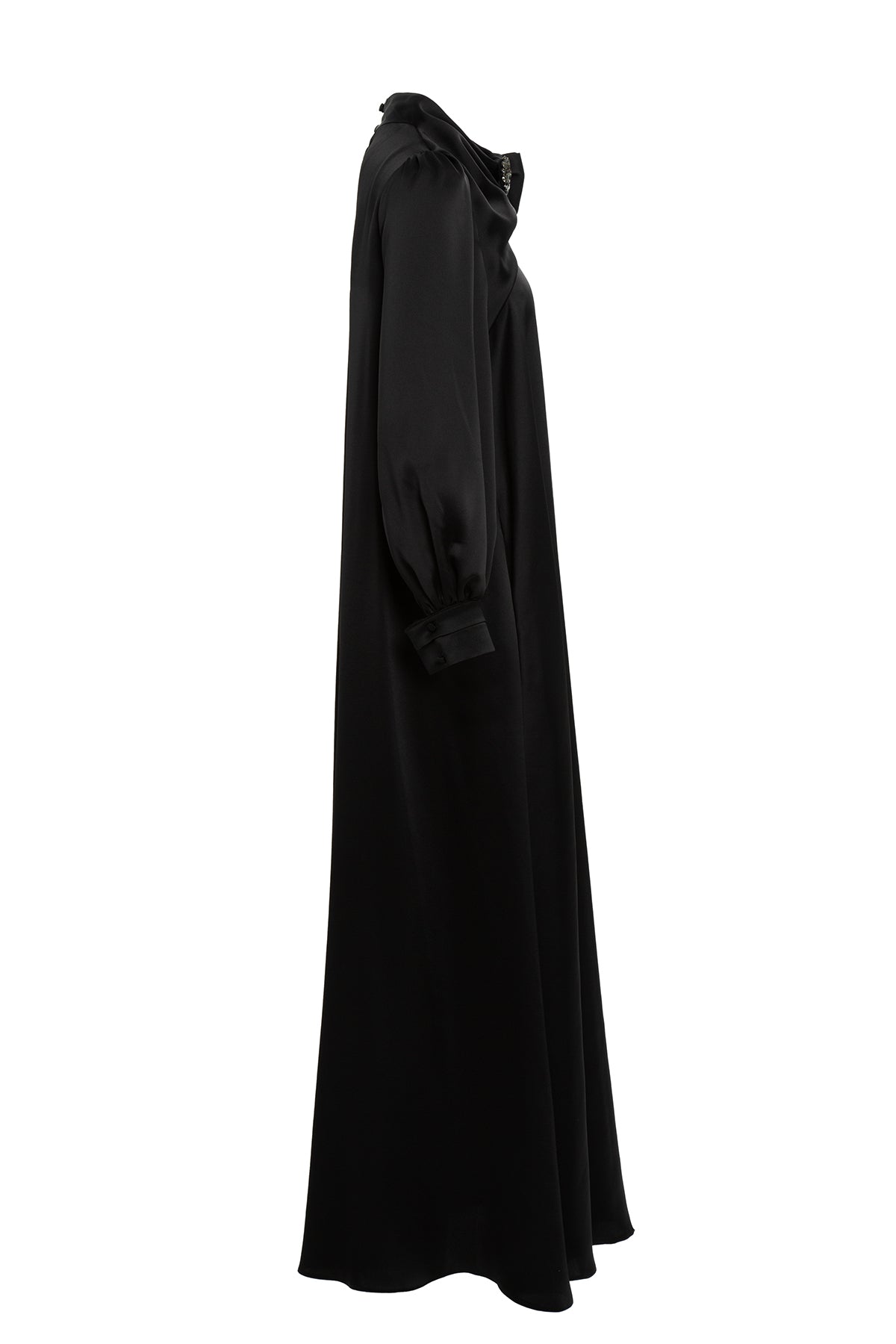 Black Embroidered-Collar Bow-Detail Maxi Dress