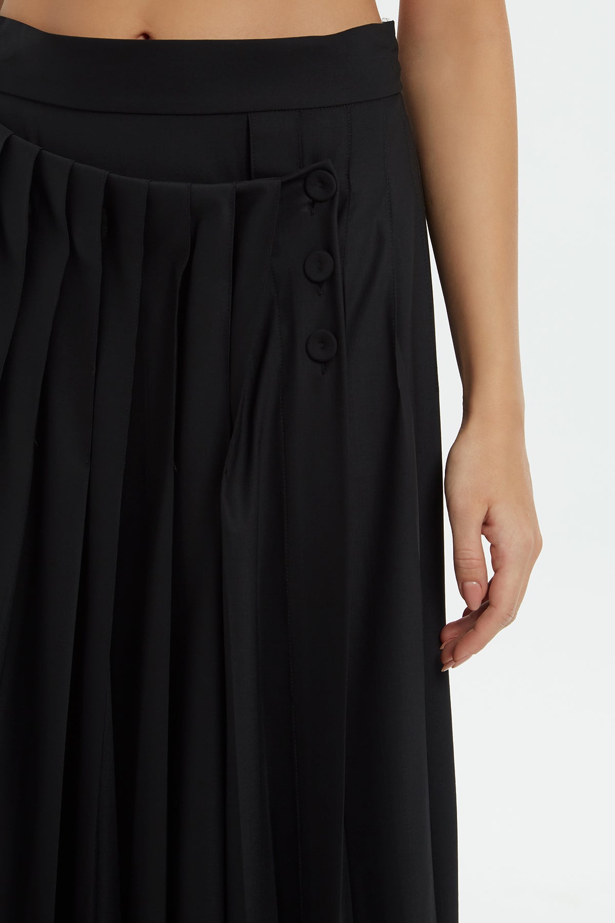 Black Pleated Midi Skirt