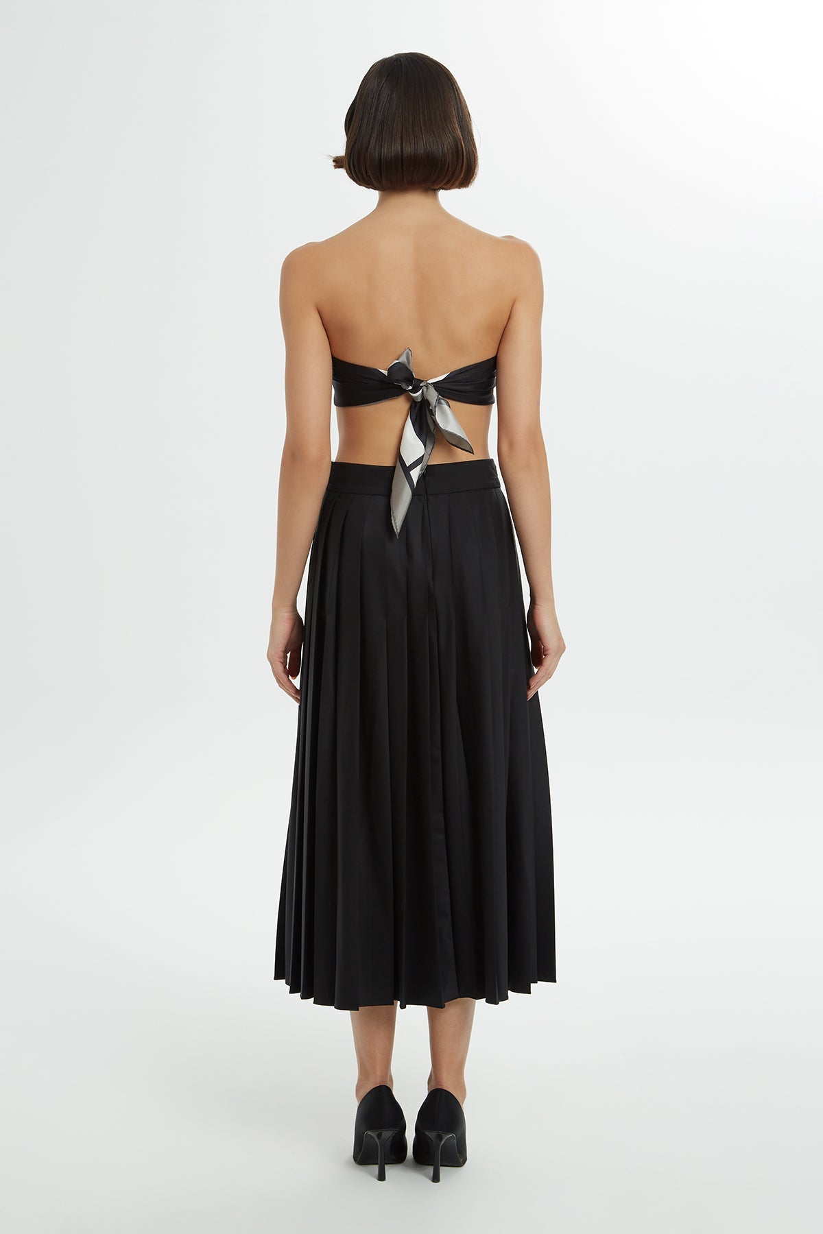 Black Pleated Midi Skirt