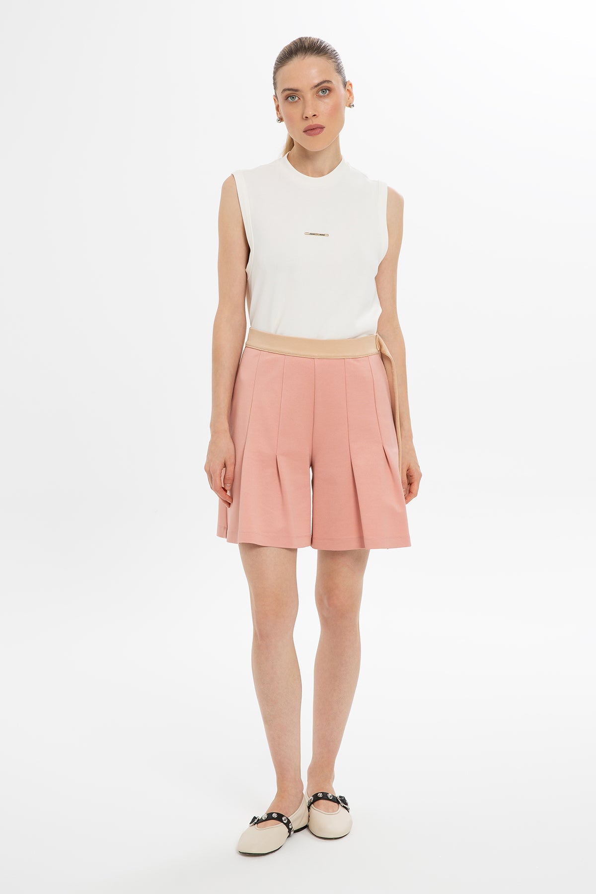 Pink Pleated Front Shorts