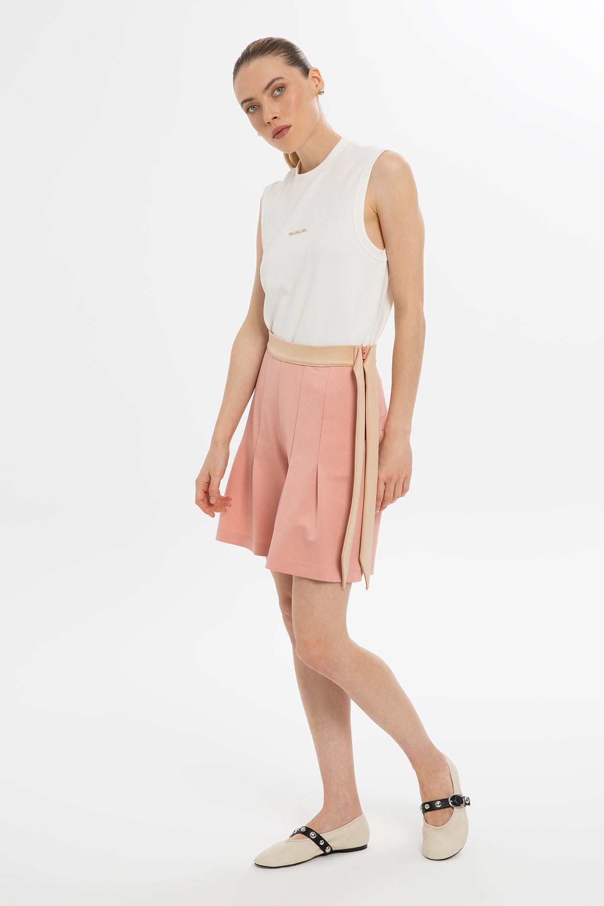 Pink Pleated Front Shorts