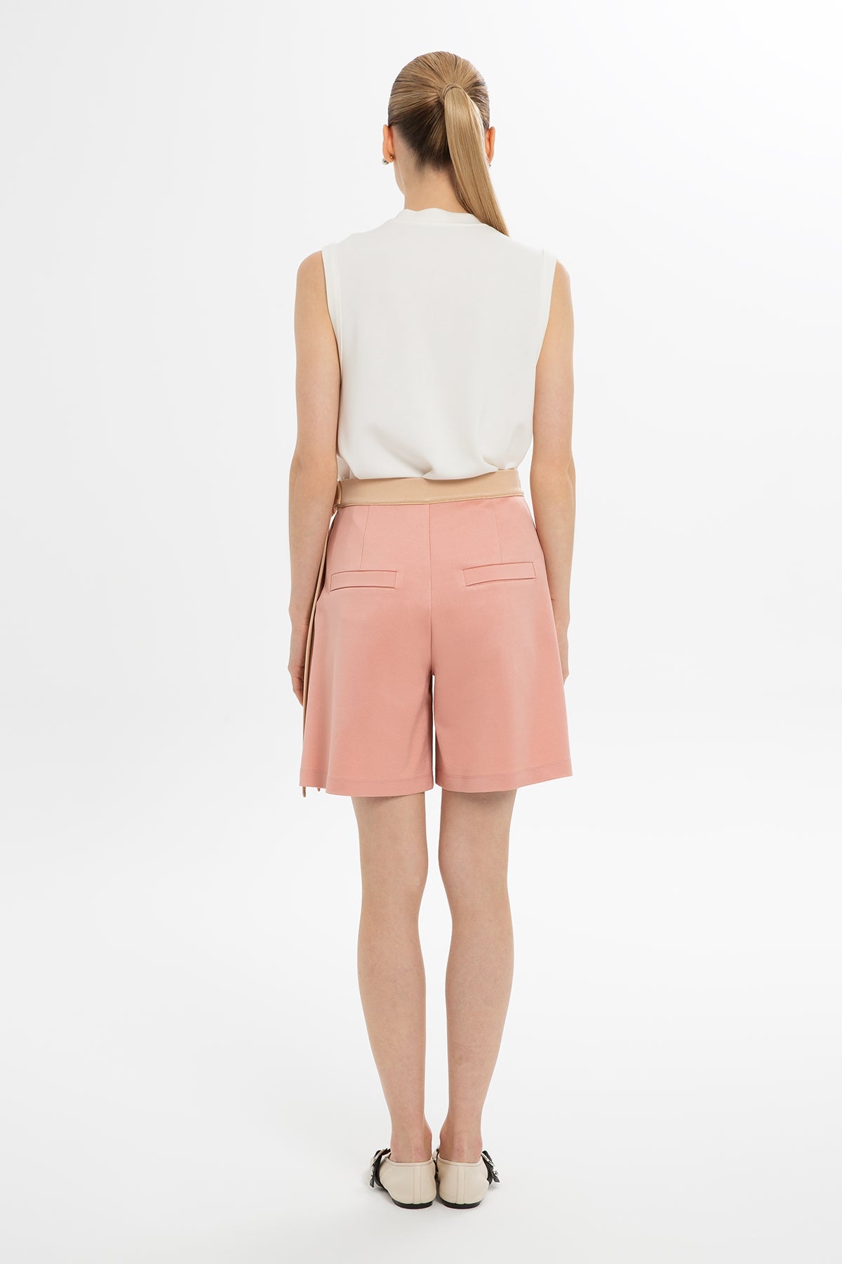 Pink Pleated Front Shorts