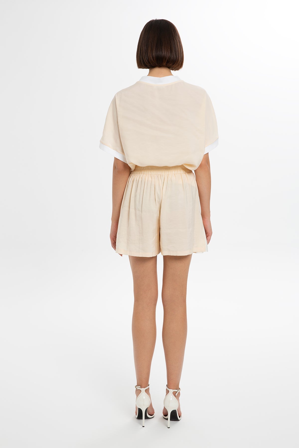 Ecru Satin-Trim Embroidered Shorts