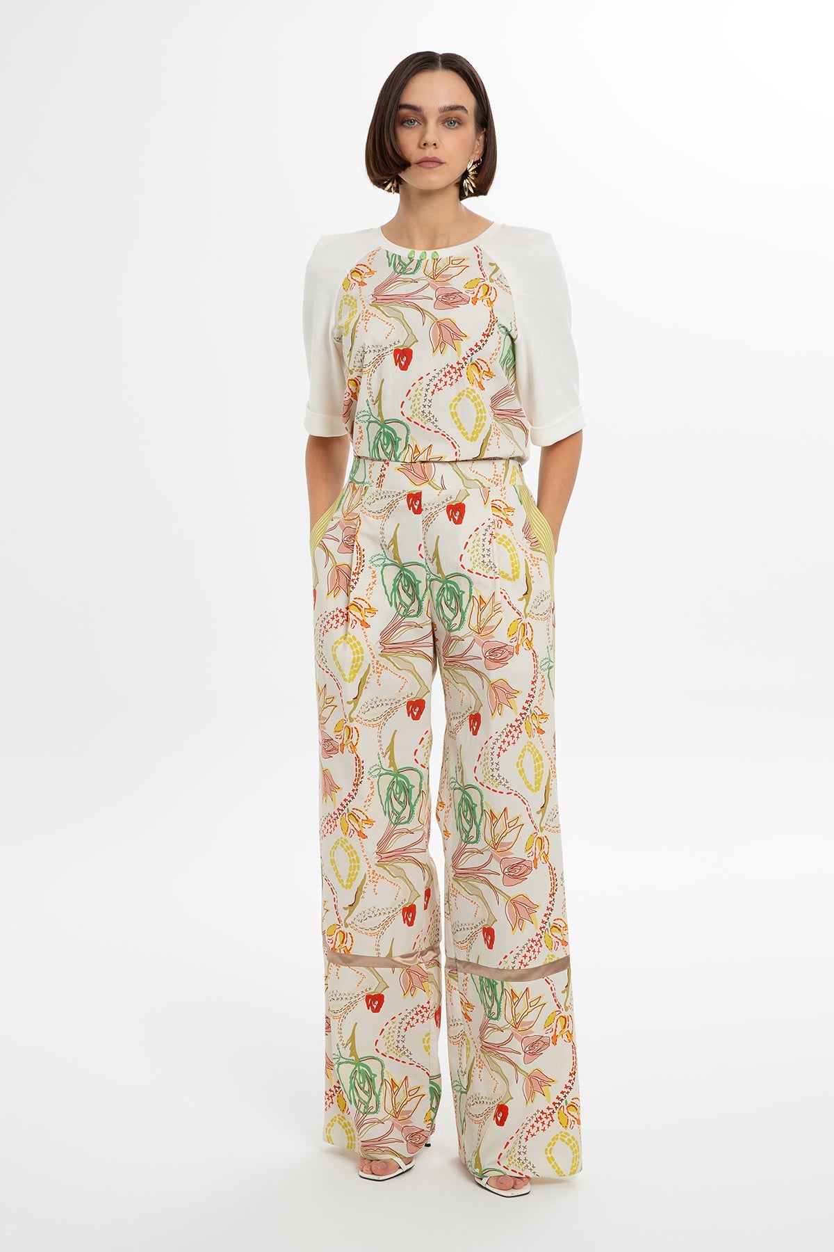 Printed Trousers with Satin Trim