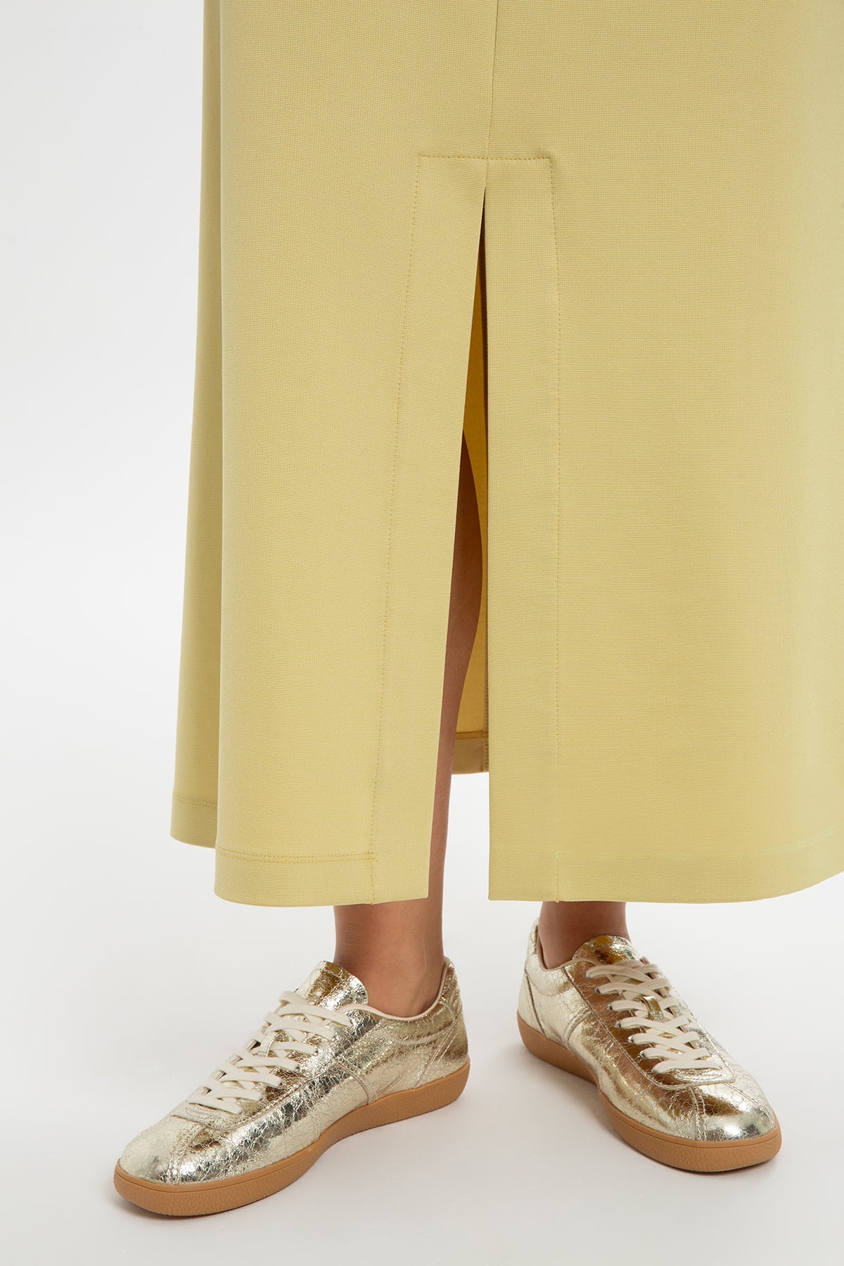 Yellow Slit-Detail Midi Skirt