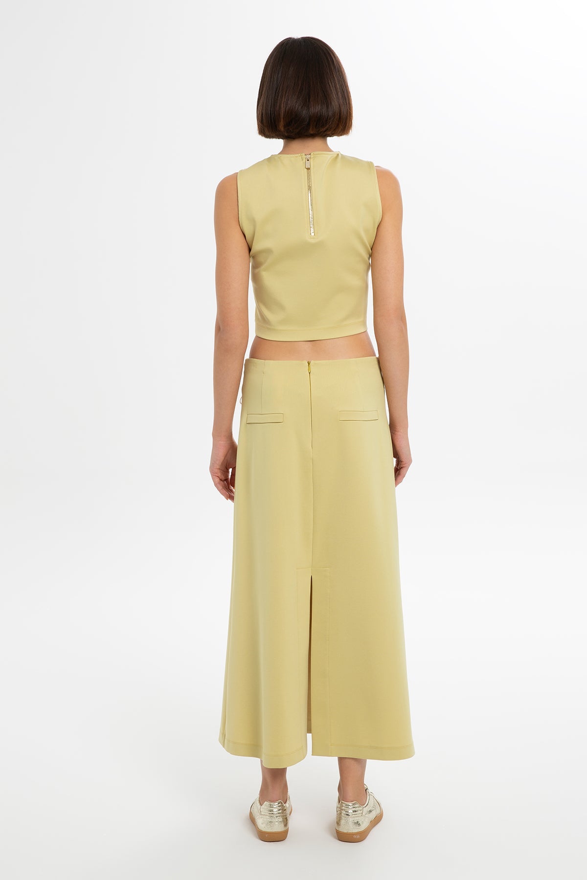 Yellow Slit-Detail Midi Skirt