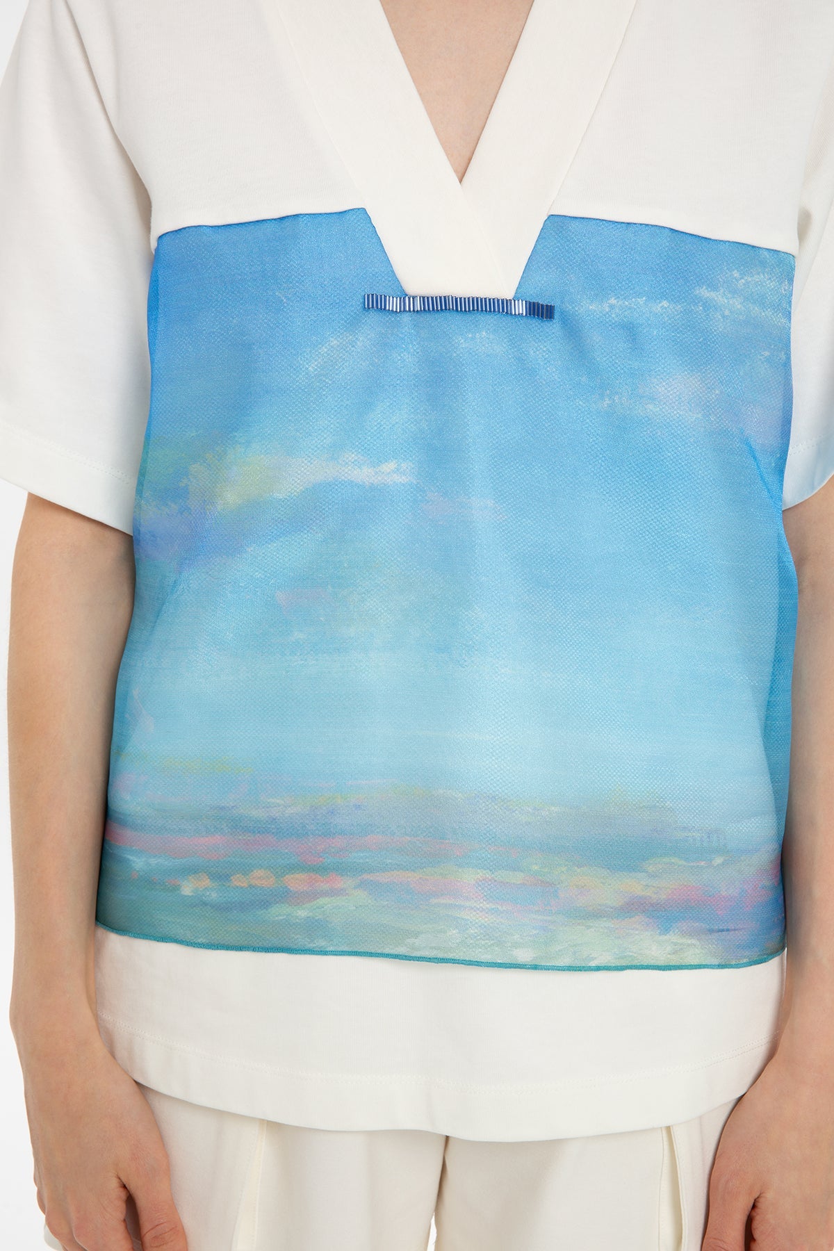 Ecru Stone-Embellished Printed T-Shirt