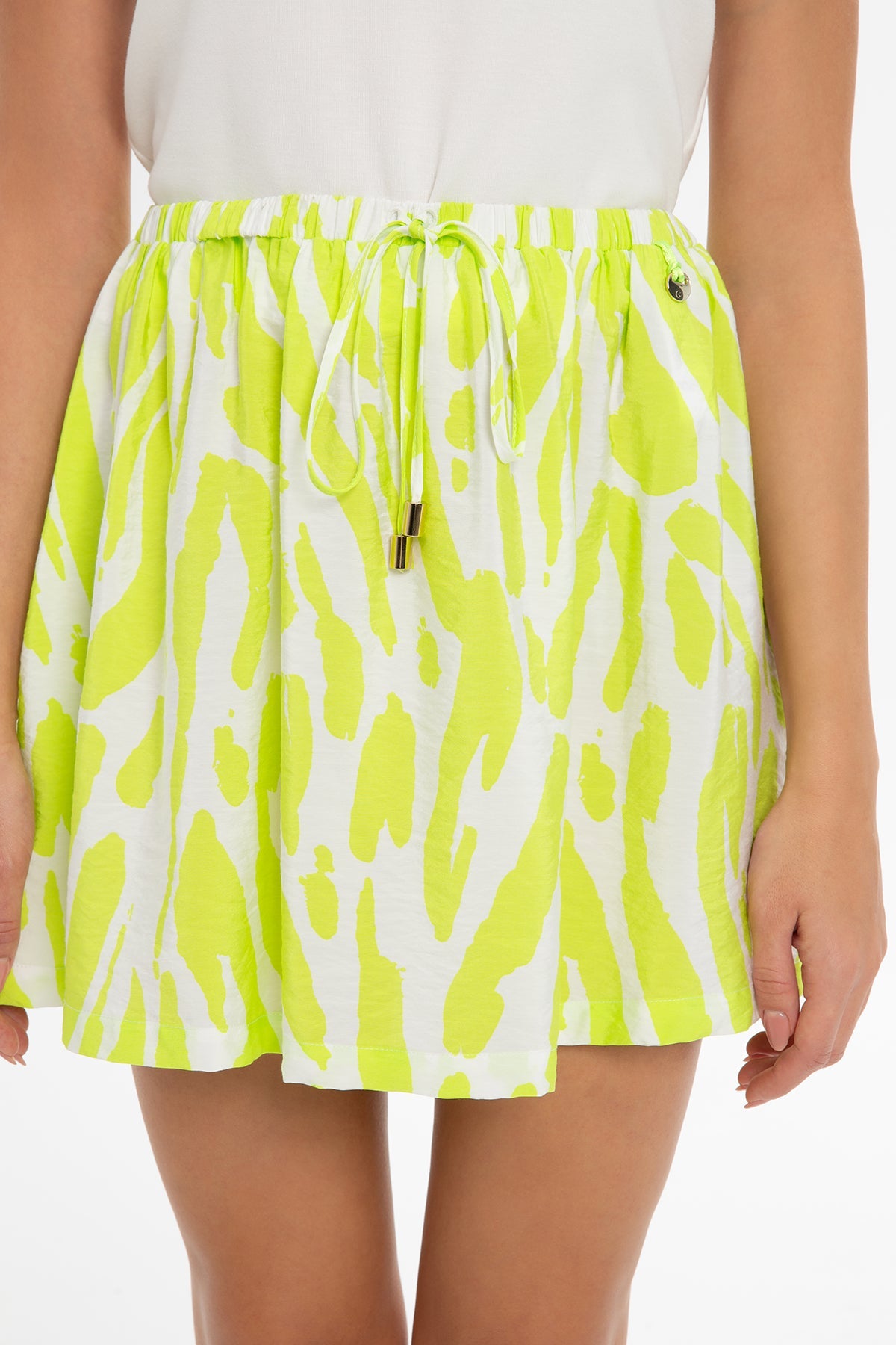 Green Patterned Mini Skirt