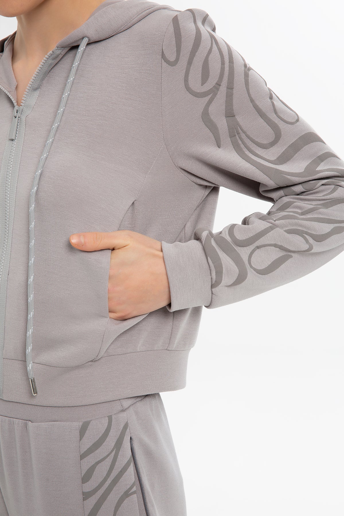 Grey Printed-Sleeve Sweatshirt