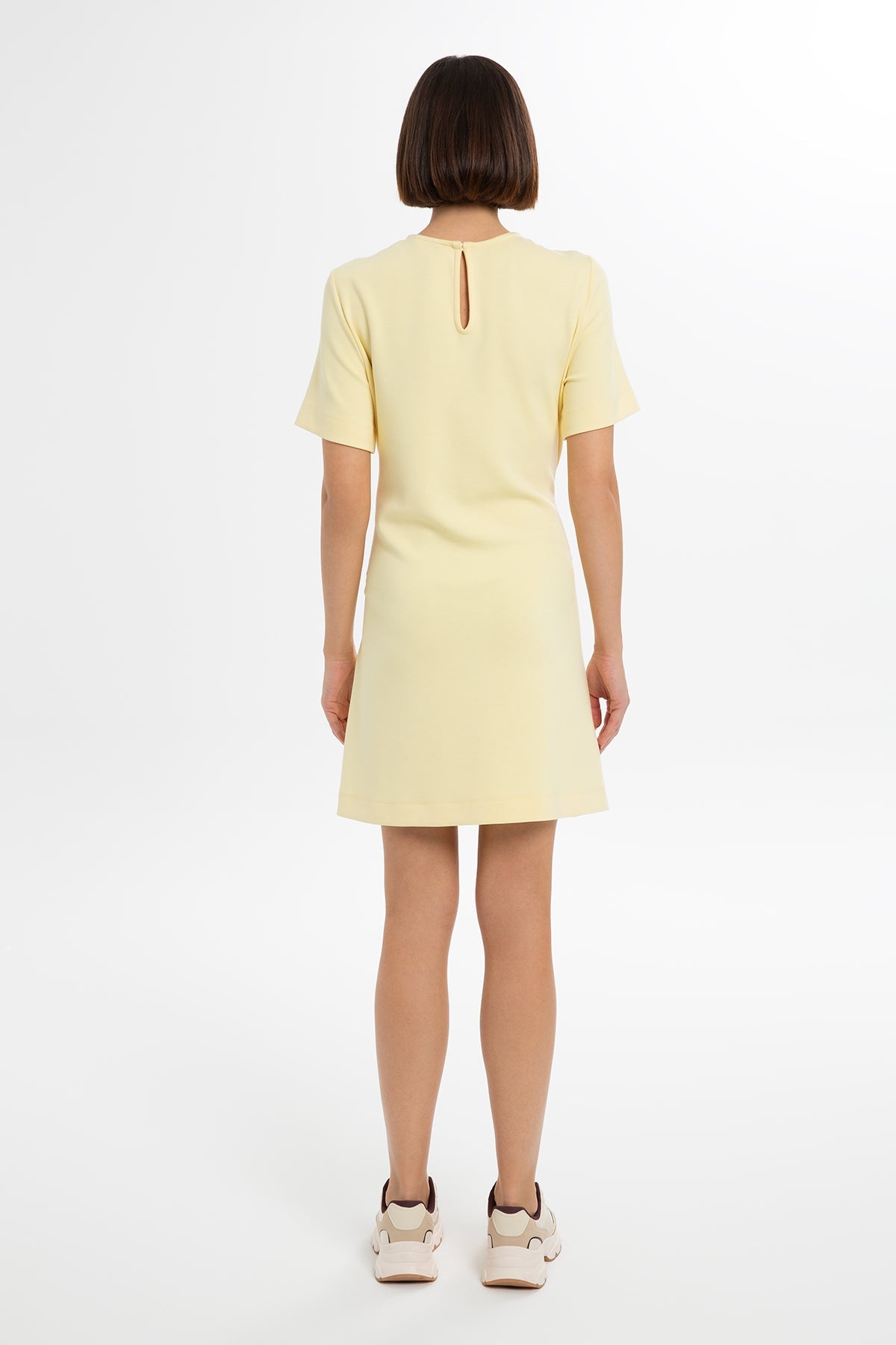 Yellow Short Dress with Belt Detail