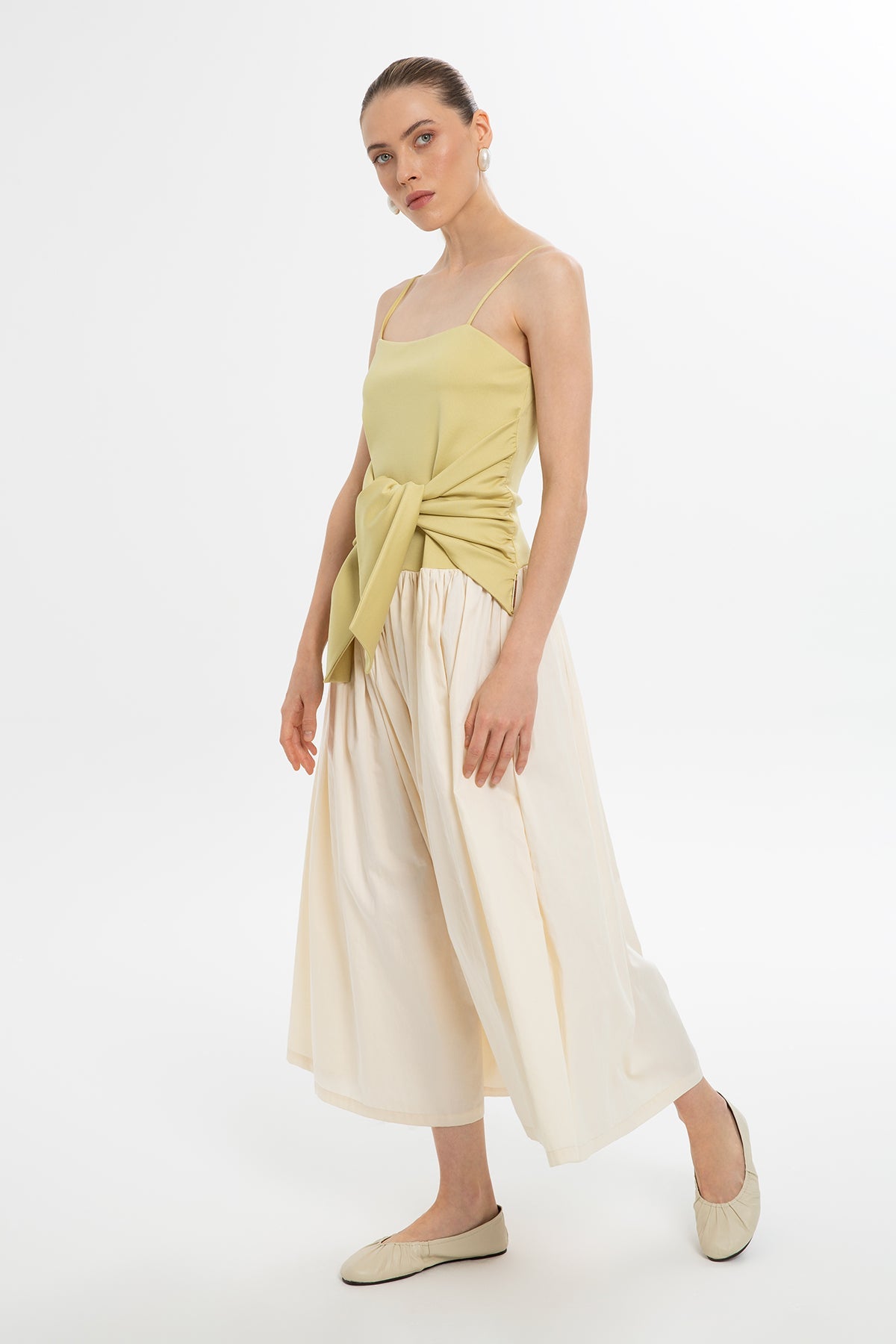 Yellow Thin-Strap Long Flared Dress