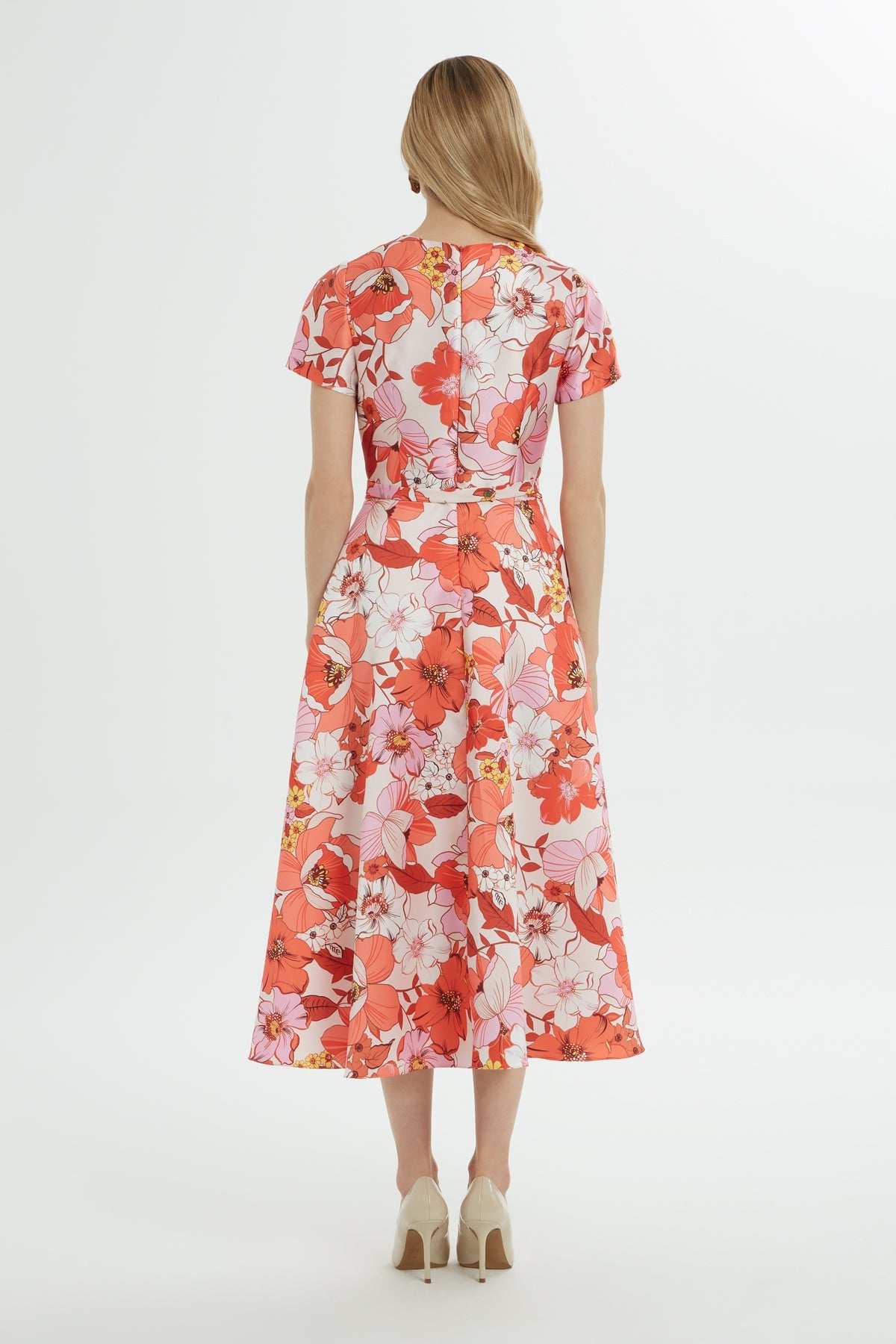 Printed Midi Dress with Belted Waist