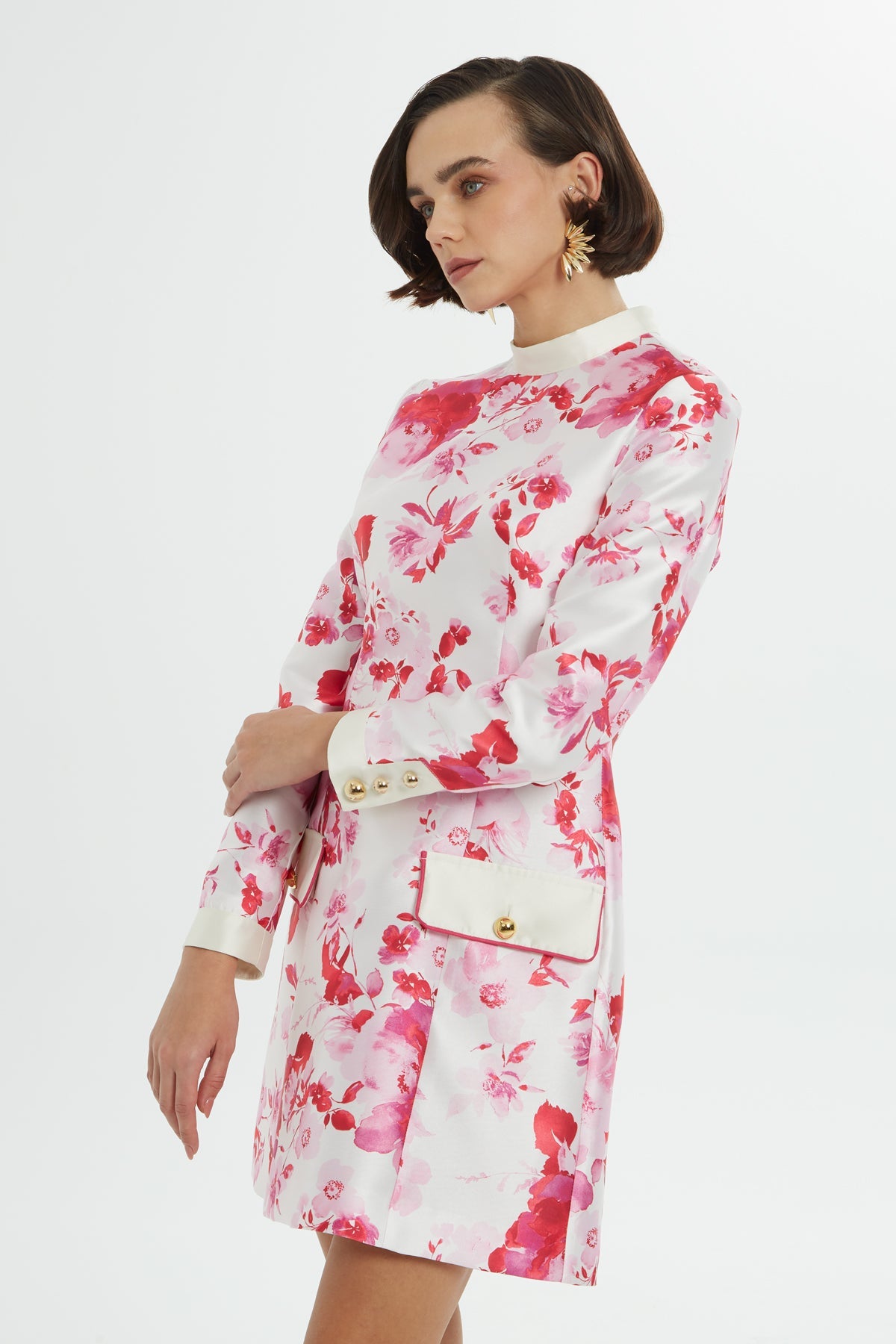 Printed High-Neck Mini Dress