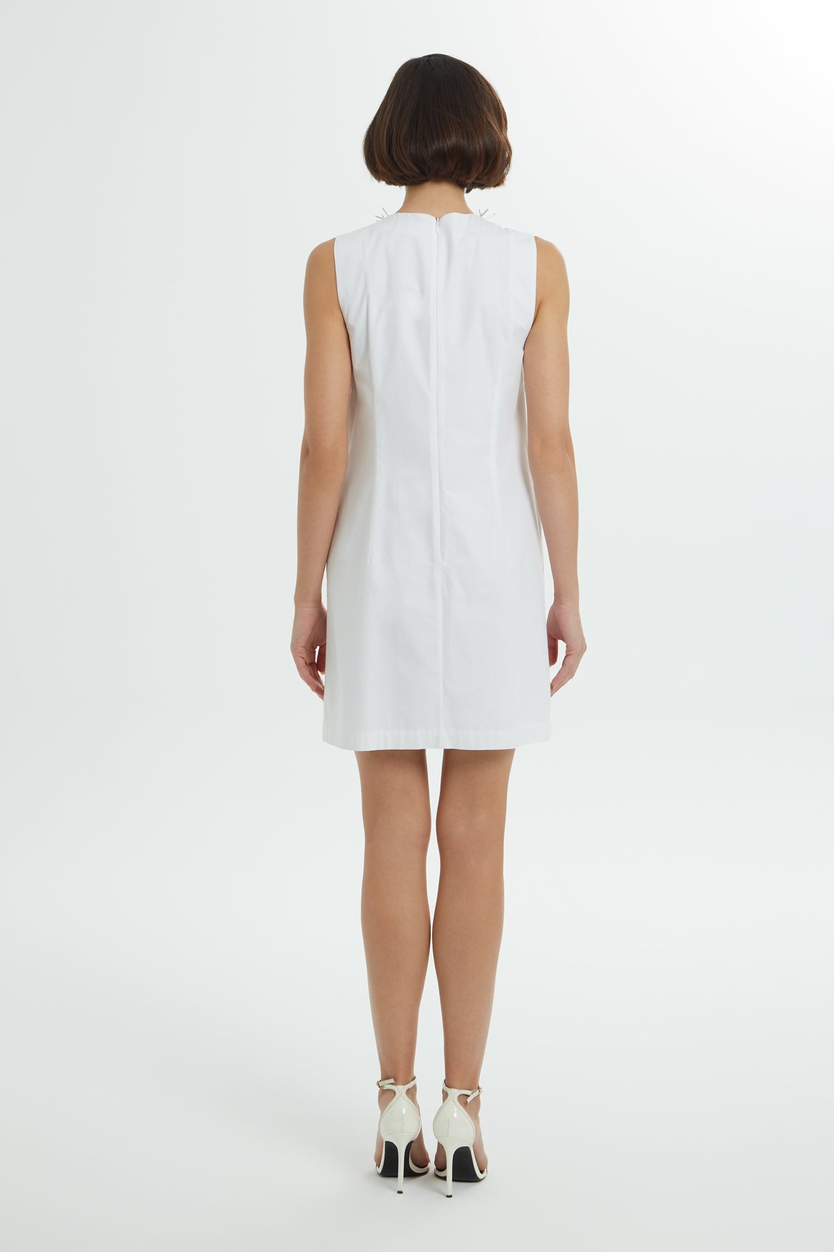 White Stone-Embellished Short Dress