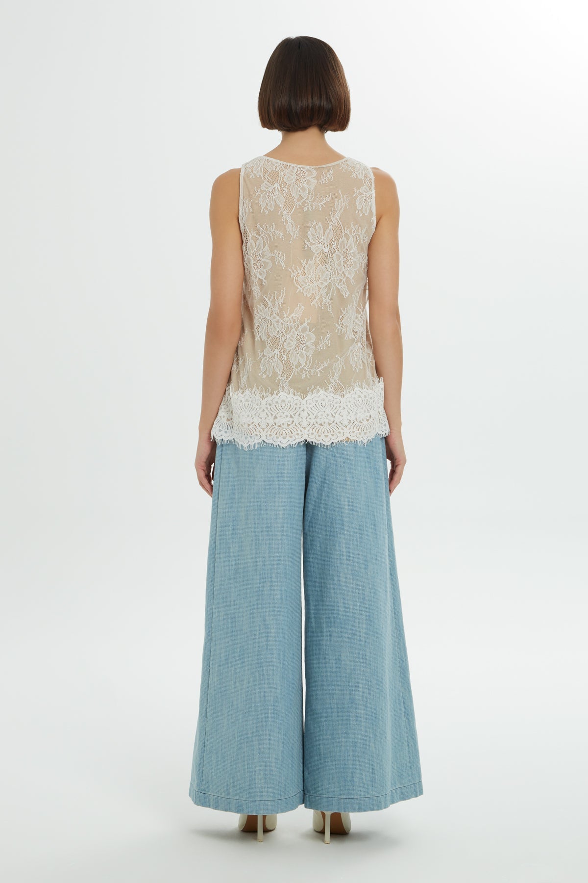 Ecru Embellished Lace Blouse