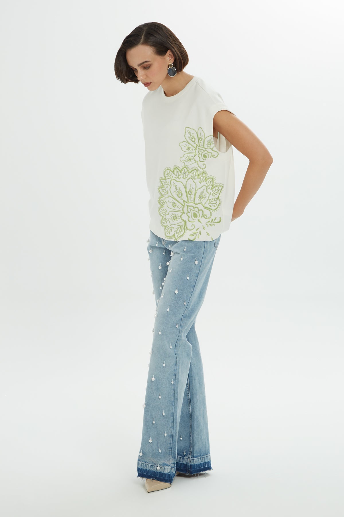 Ecru Stone-Print T-Shirt