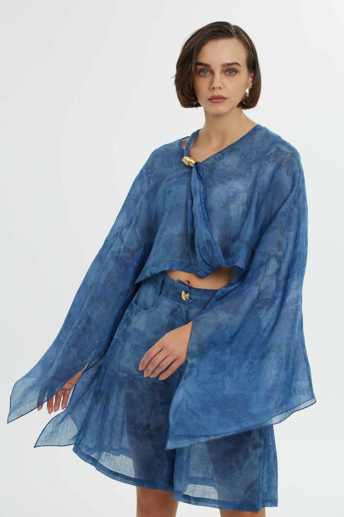 Blue Wide Sleeve Blouse