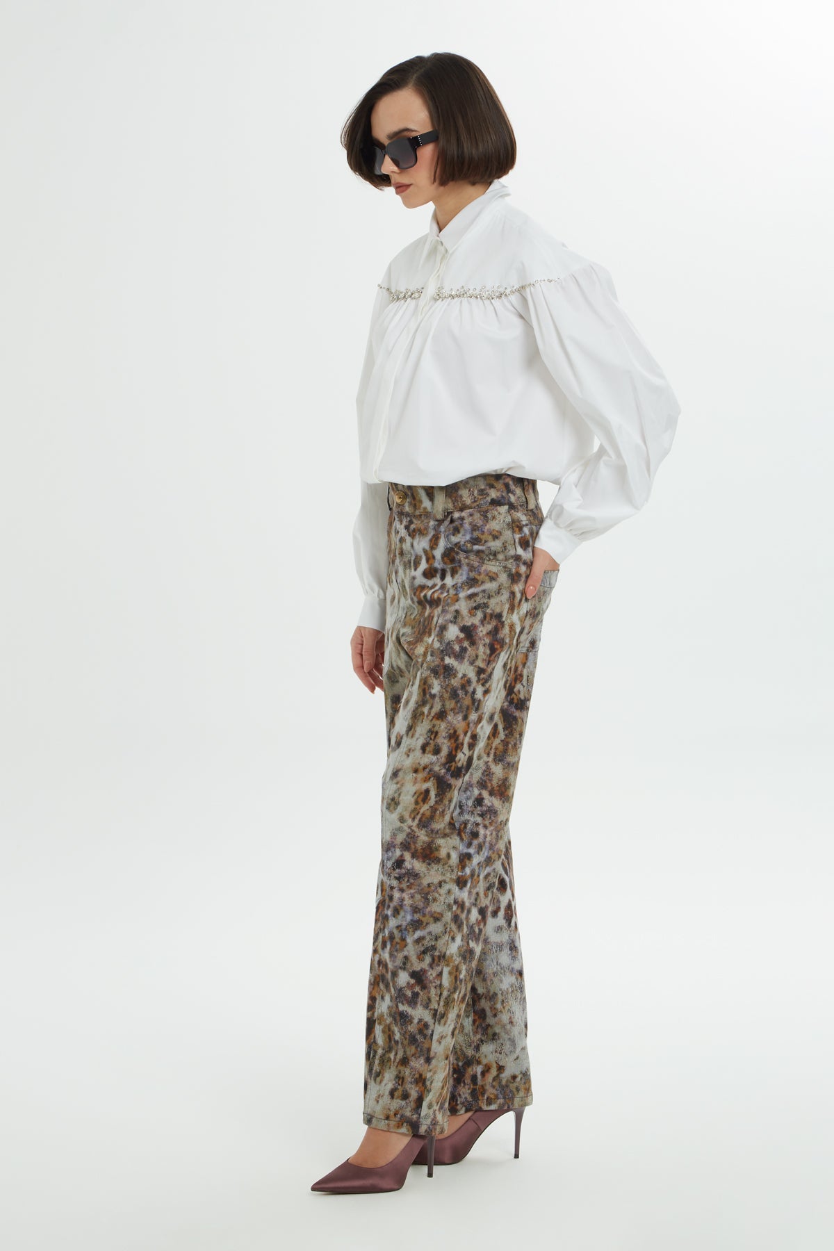 Brown Leopard-Print Trousers