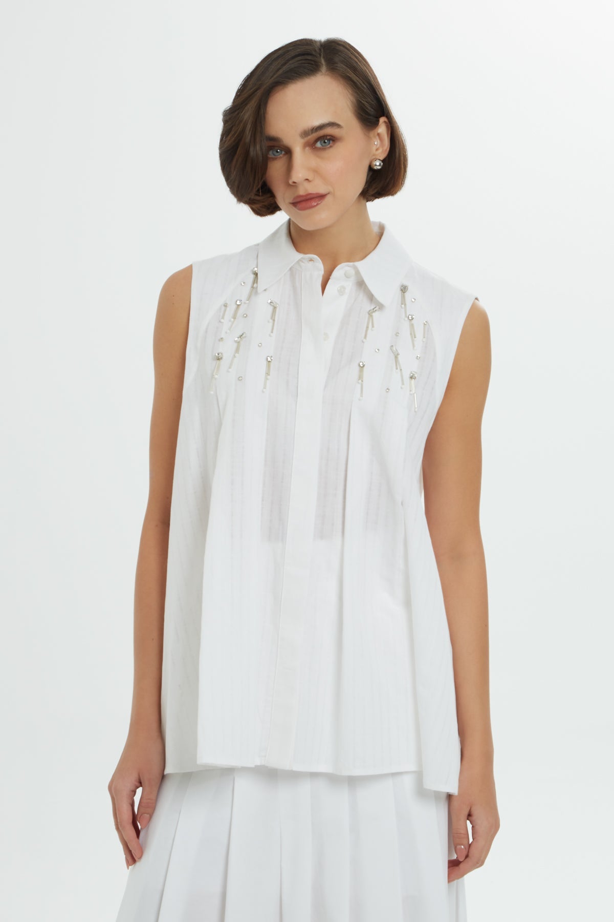 White Stone-Embellished Shirt