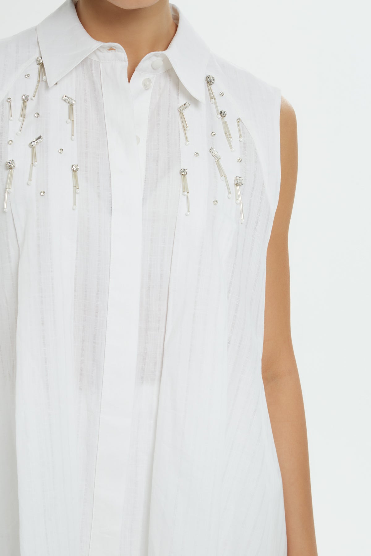 White Stone-Embellished Shirt