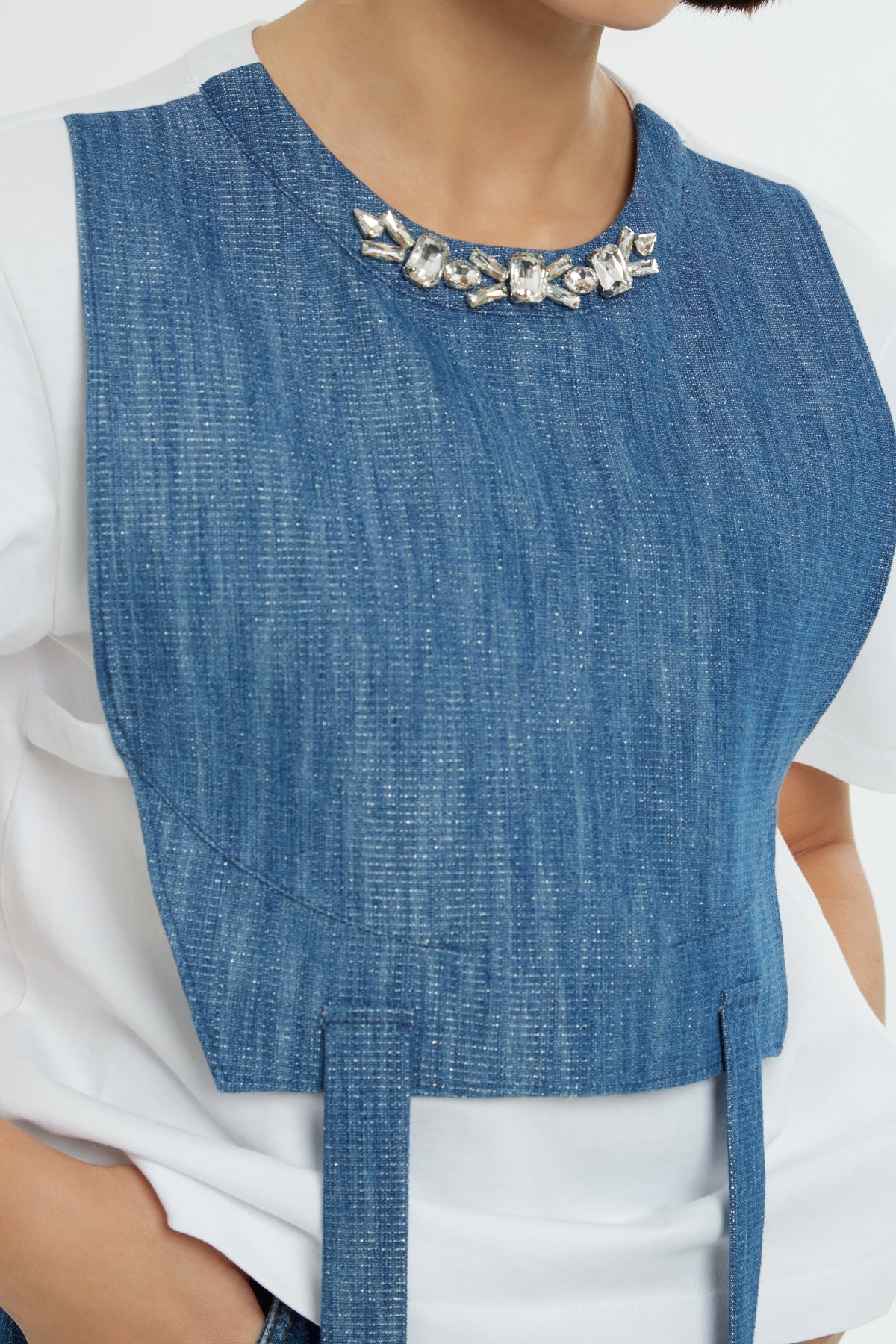 White Denim Embroidered T-Shirt