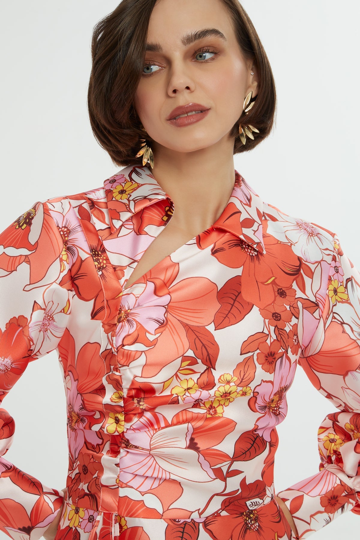 Printed Long-Sleeve Midi Dress