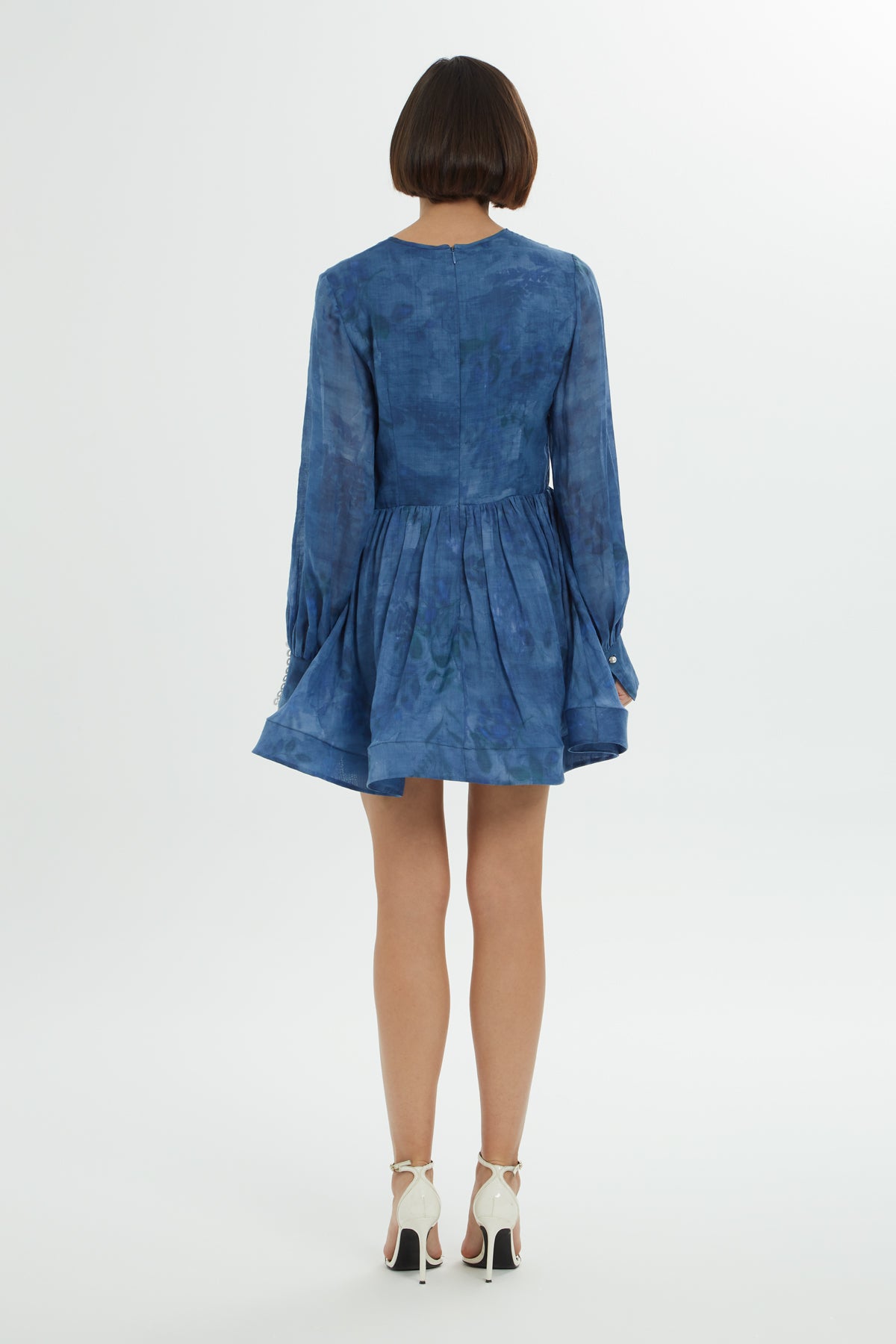 Blue Short Dress with Lace Details