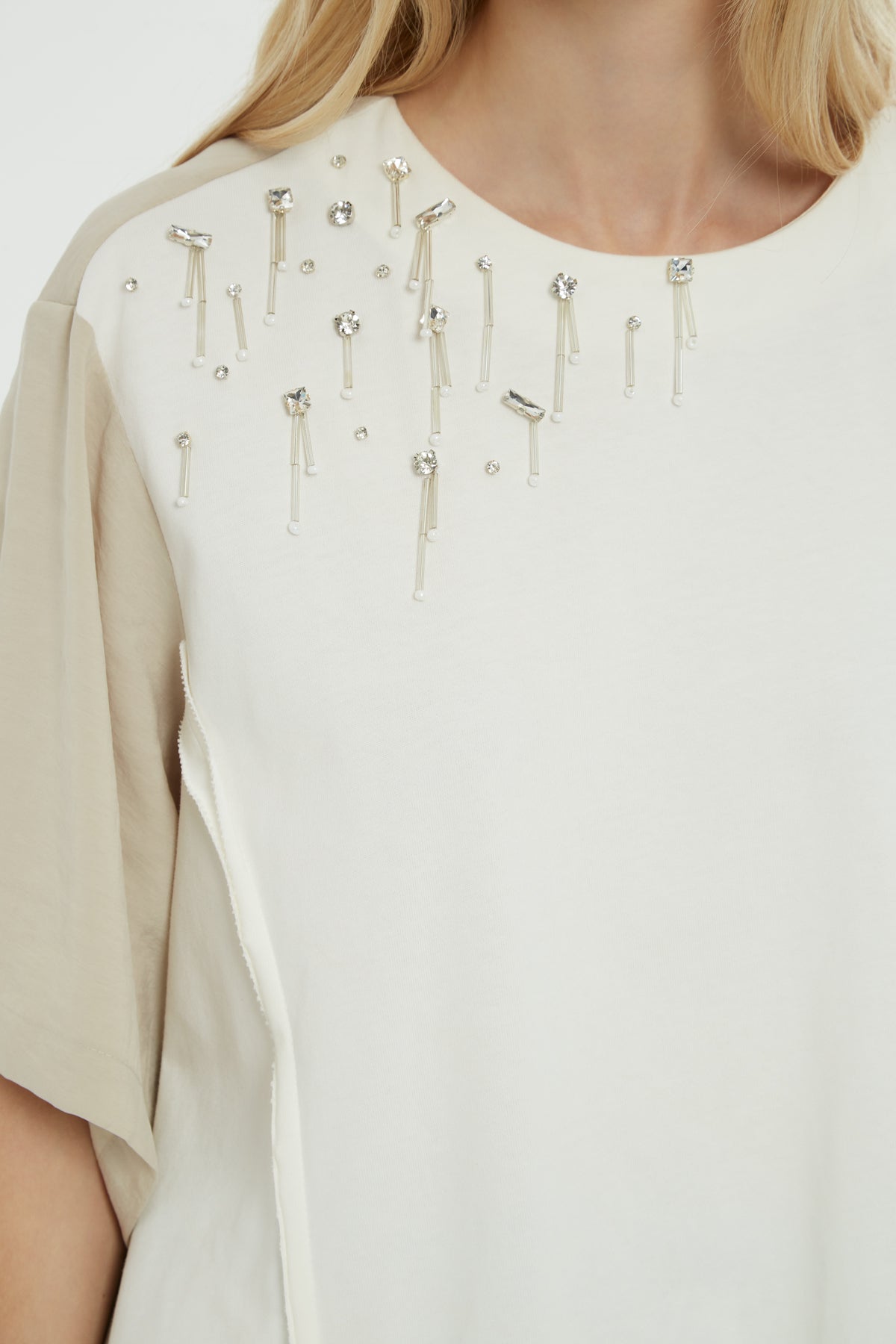 Asymmetrical Beaded Stone Blouse