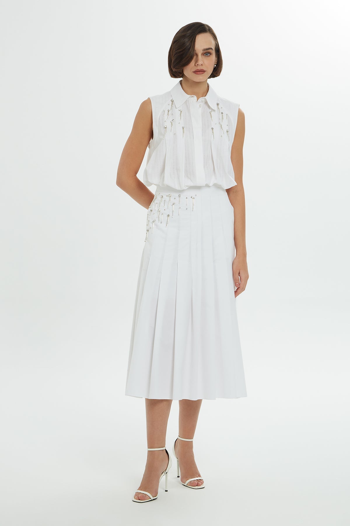 White Embroidered Midi Skirt