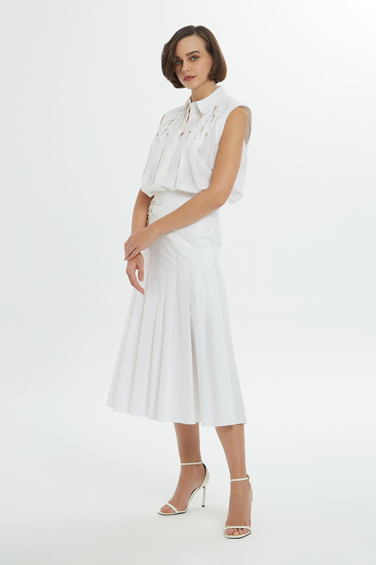 White Embroidered Midi Skirt