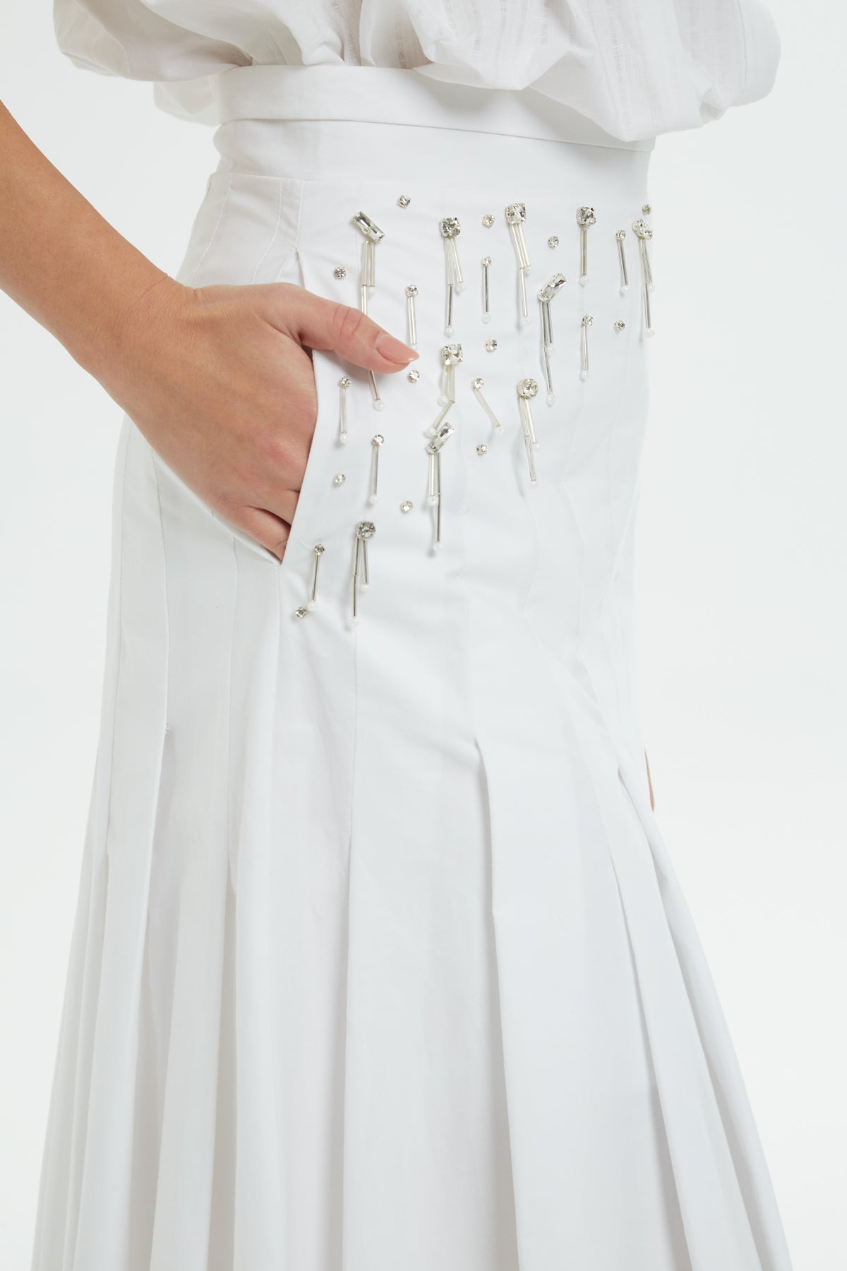 White Embroidered Midi Skirt