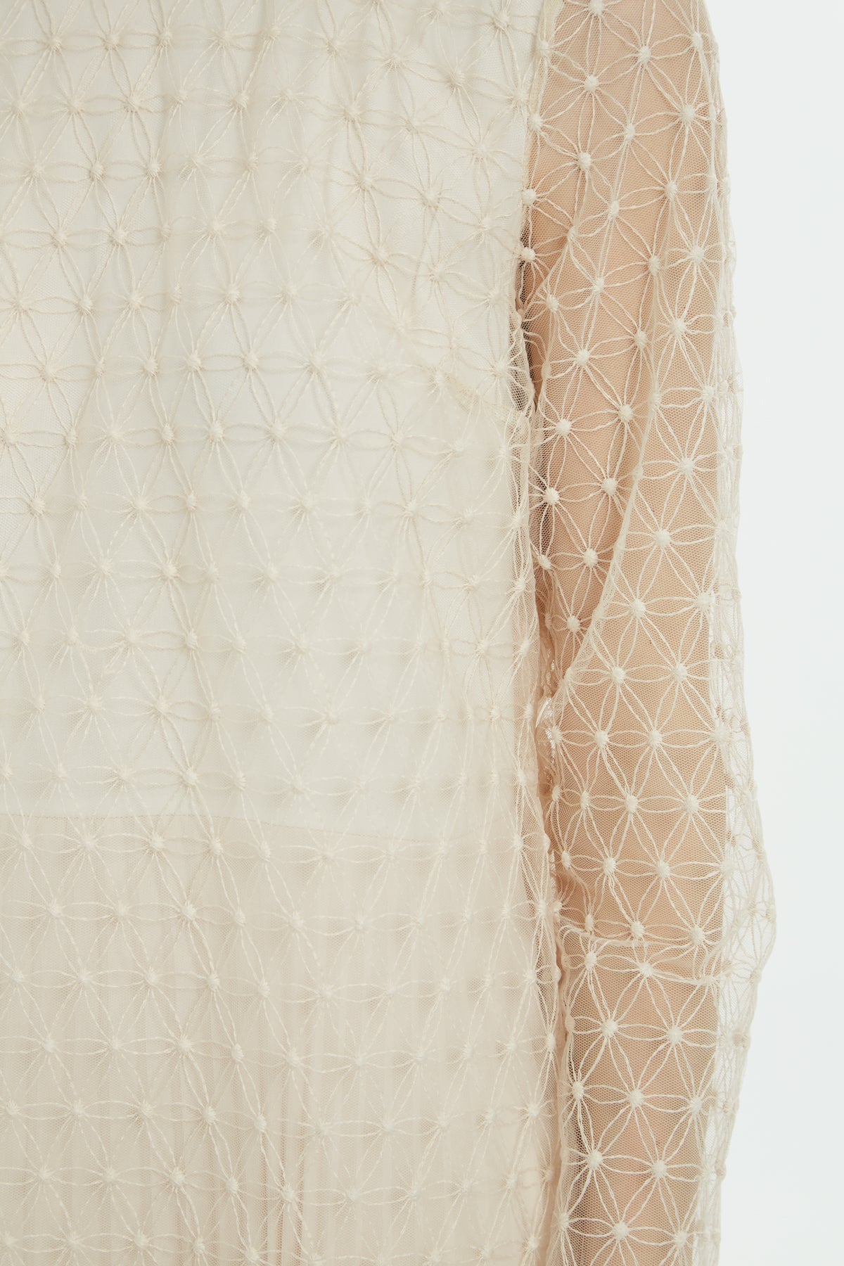 Ecru Pleated Dress with Tulle Detail