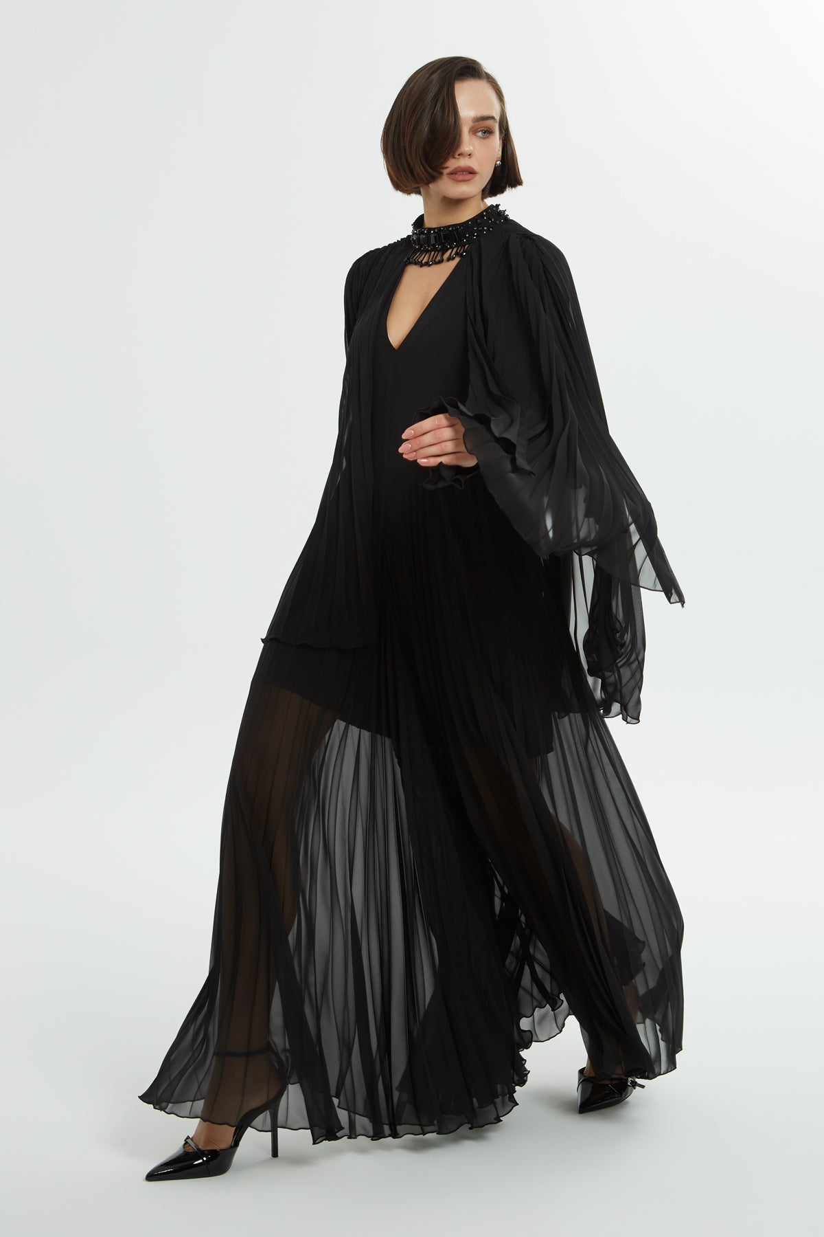 Black Maxi Dress with Cape Detail