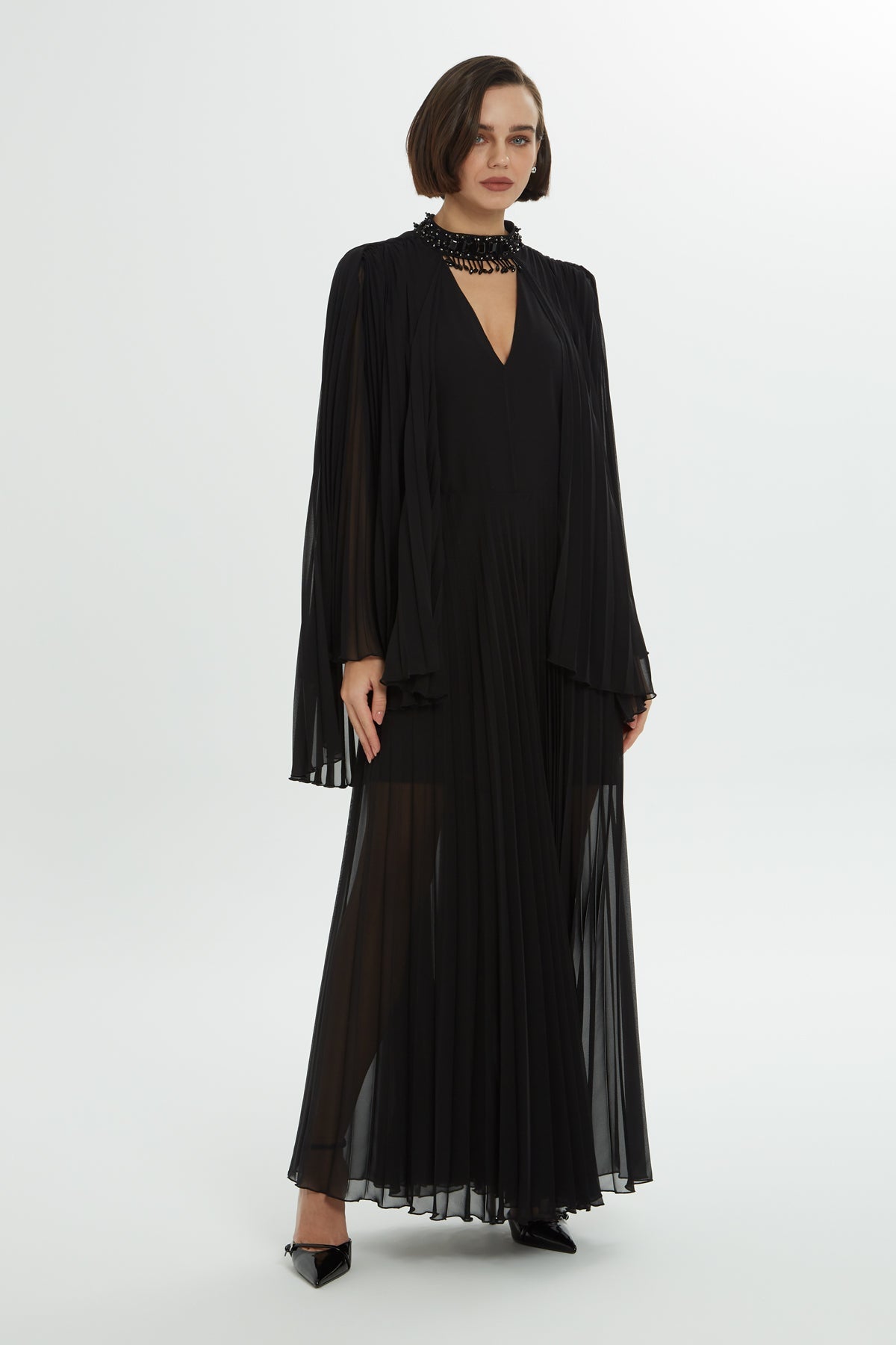 Black Maxi Dress with Cape Detail