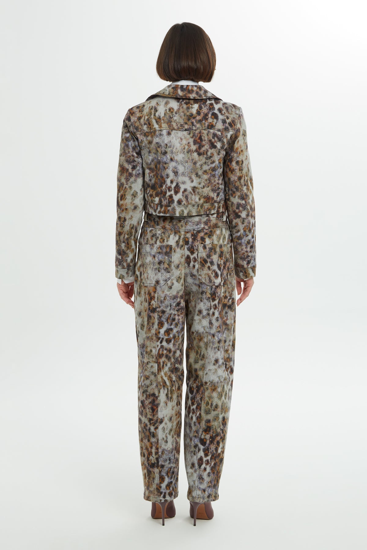 Brown Leopard-Print Cropped Blazer