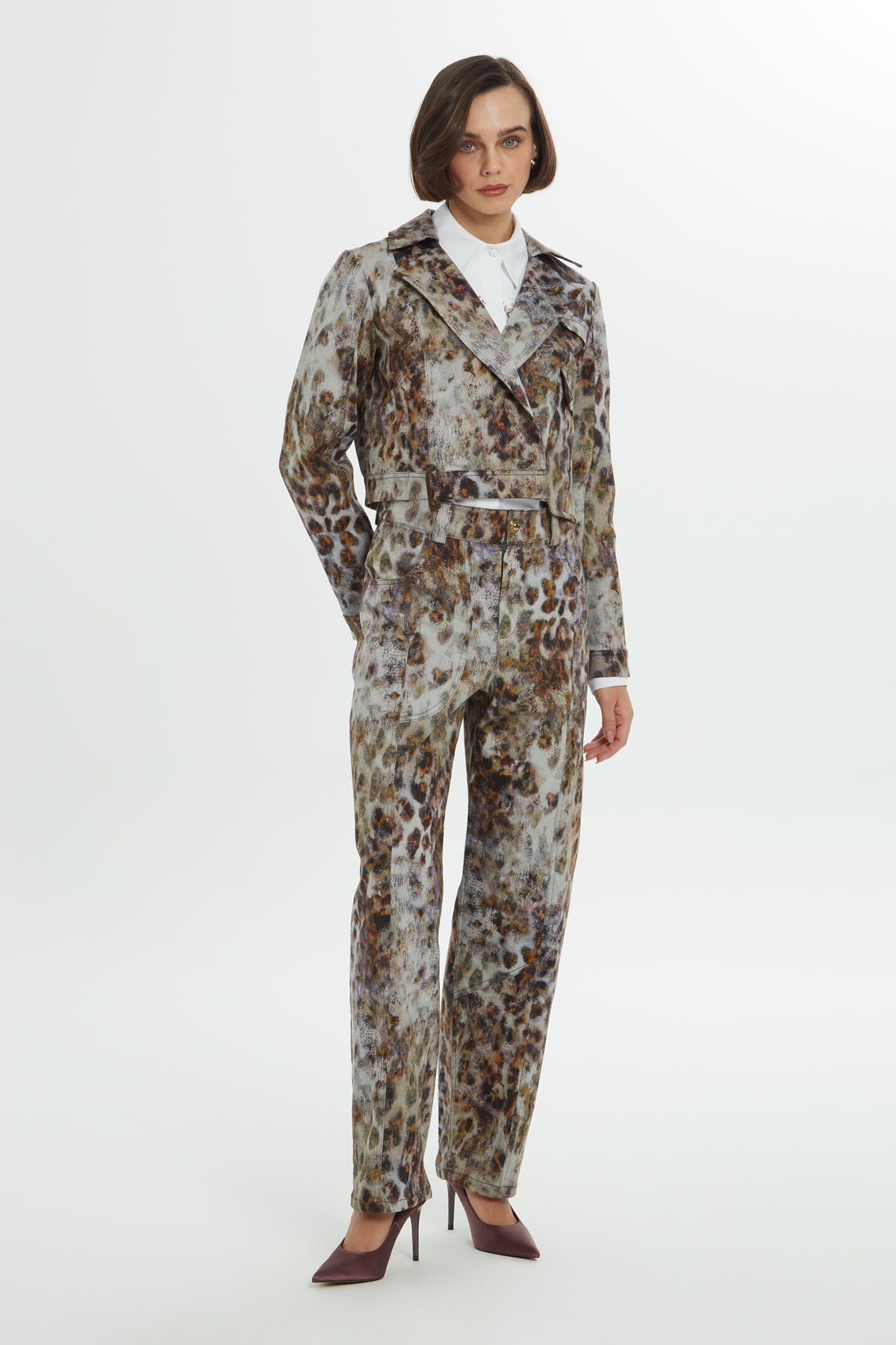 Brown Leopard-Print Cropped Blazer