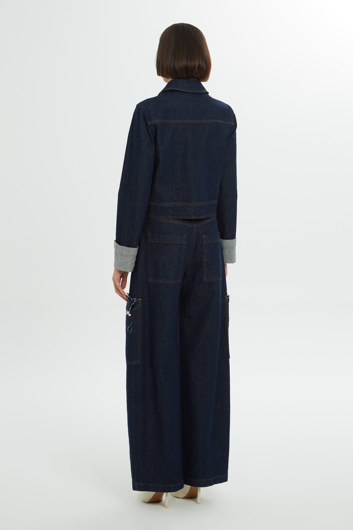 Blue Pearl-Embroidered Denim Jacket